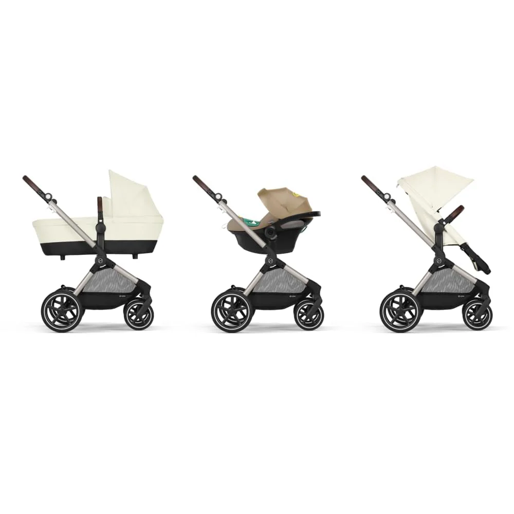CYBEX Gold Kinderwagen EOS Lux 2-in-1 mit Babyschale Aton B2 i-Size und Babyschalen-Adapter, Reisesystem, Ab Geburt bis 22 kg (ca. 4 Jahre), Moon Black (Schwarz)
