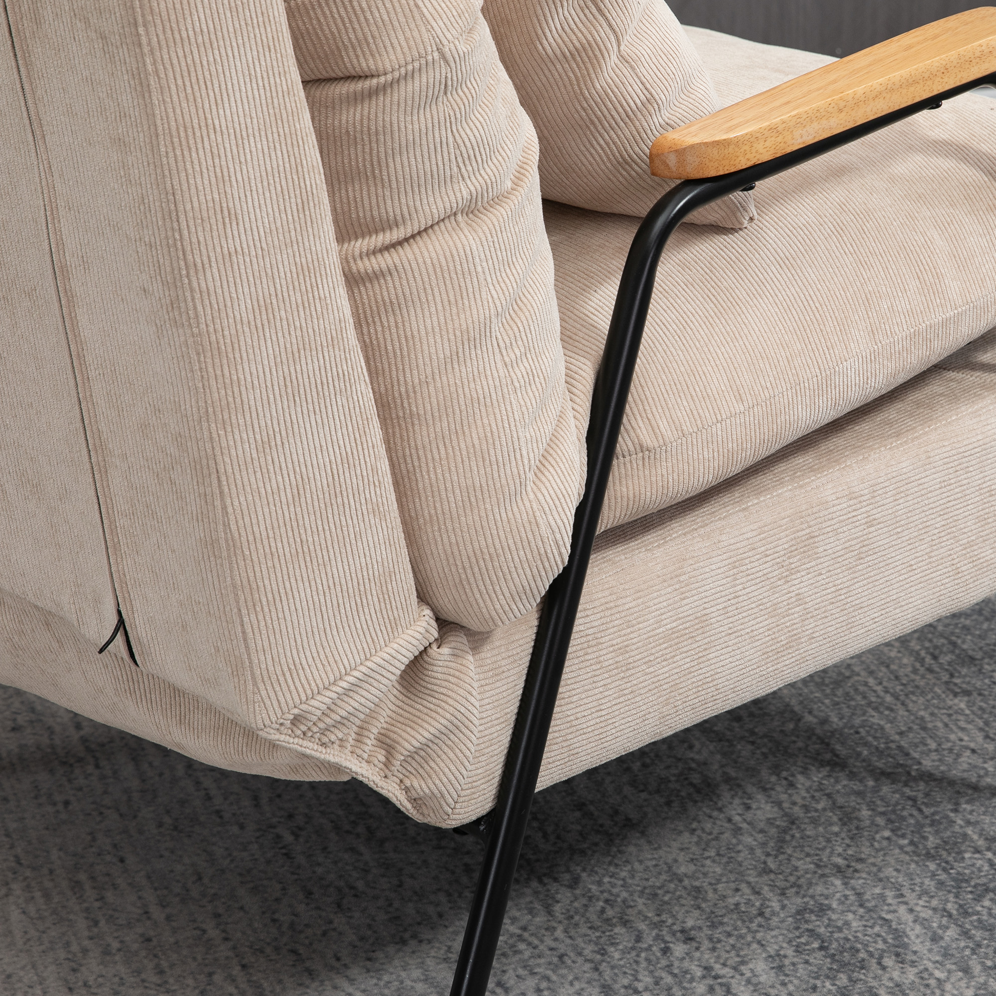 Polsterstoel met Voetenbank, Relaxstoel met Ligfunctie, Polsterstoel, Kussen, TV Stoel, 68 x 91,5 x 88 cm, Beige