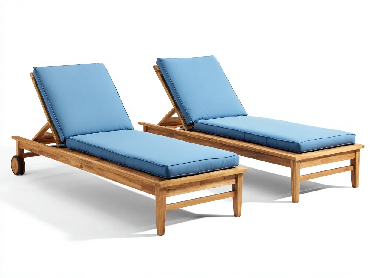 Sonnenliege-Holz-Stoff-202 x 69 x 91 cm-Blau-Natur-Moderner Outdoor-Stil