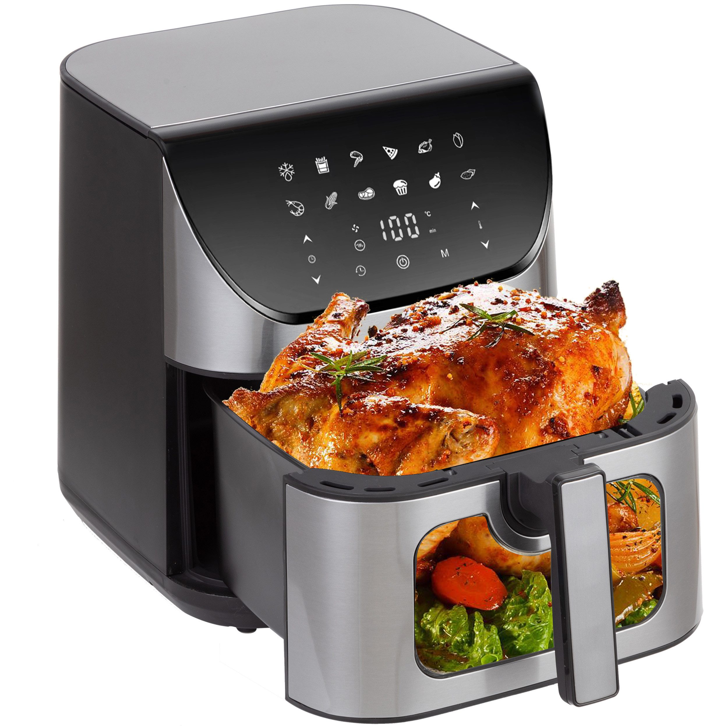 Heißluftfritteuse XXL gesunde Fritteuse mit Sichtfenster, 9L Heißluftfritteuse mit LED-Display