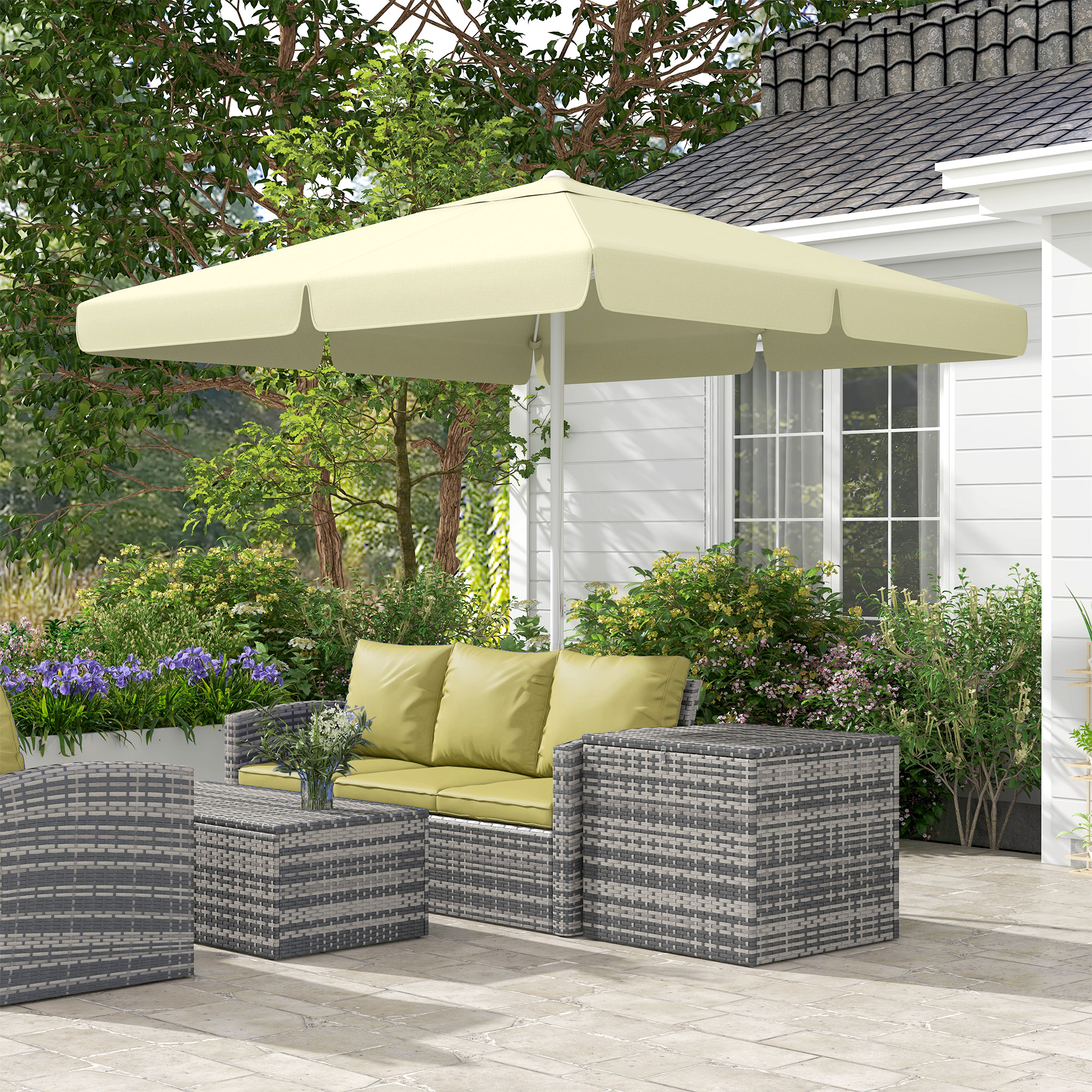Outsunny Gartenschirm, Sonnenschirm, Seilzug, höhenverstellbar, Aluminiumgestell, 2,5 x 2,5 x 2,5m, Beige/Weiß