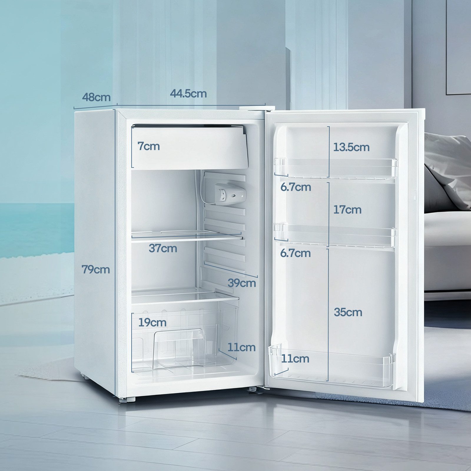 Kühlschrank 90L, Kühl- und Gefrierfunktion, Gemüseschublade, 7 Einstellstufen BC-90