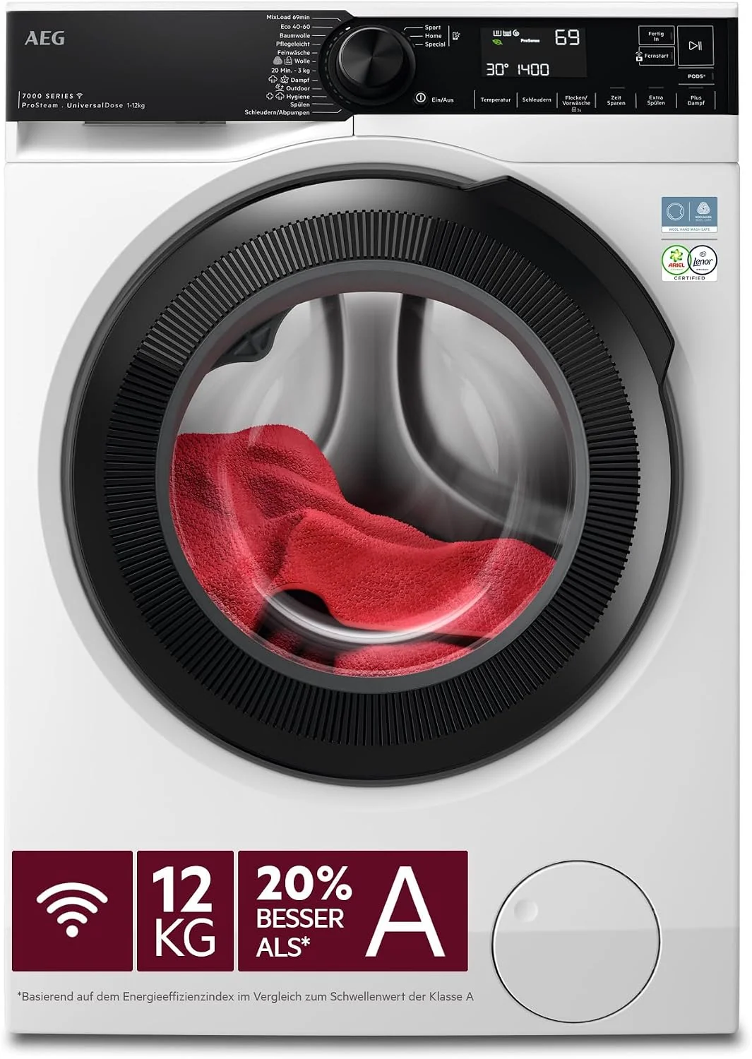 AEG Waschmaschine, 8 kg, weiß, Frontlader, freistehend Vollautomat, 1400 U/min, sparsames Programm, Kindersicherung