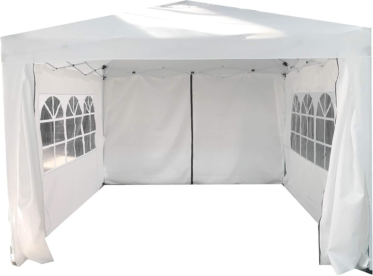 GAZEBO PIEGHEVOLE GIARDINO CON TELI LATERALI E FINESTRA 3X3 AUTOMATICO FIERA (Bianco)