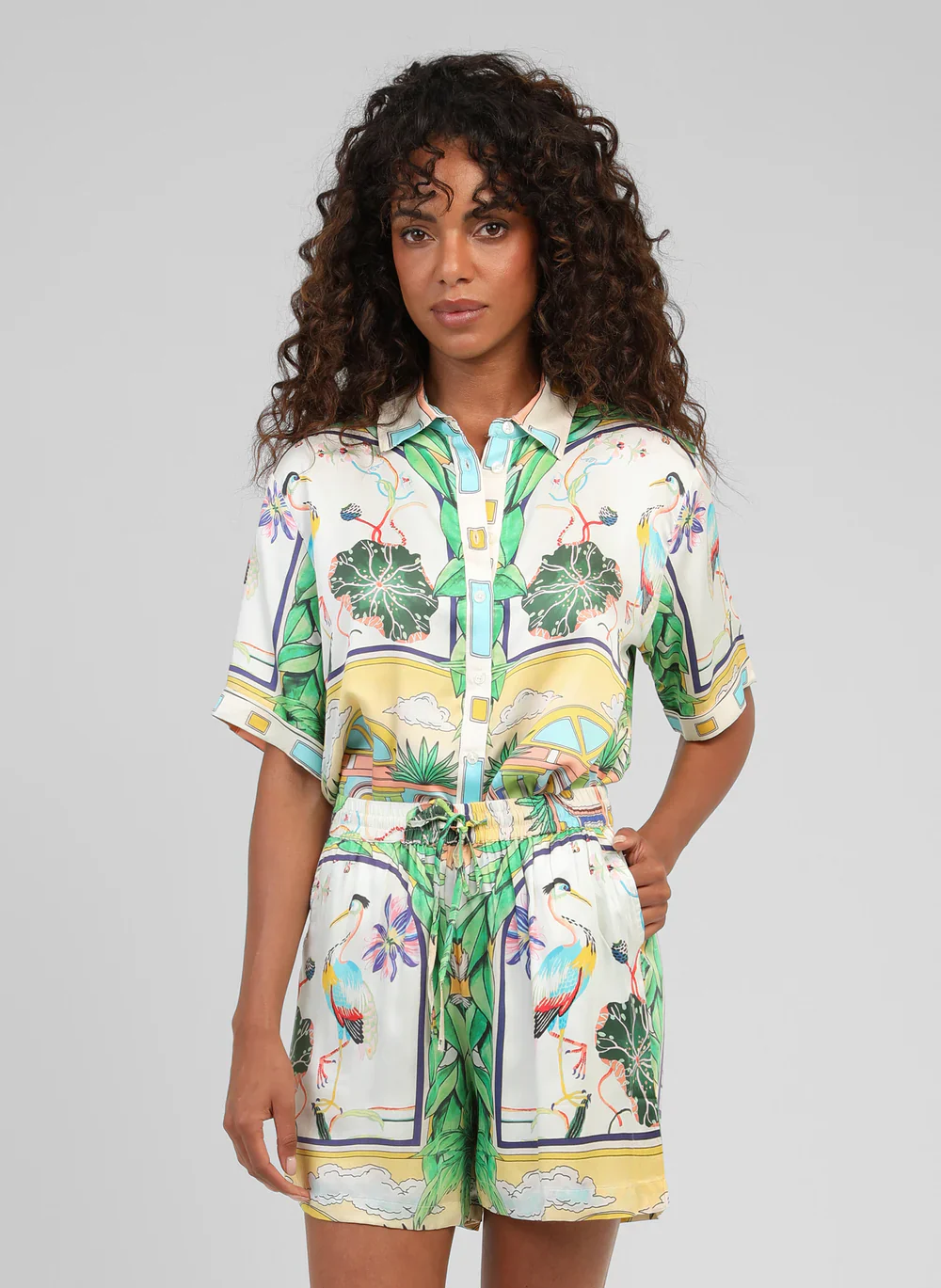 Silvaly Satin-Effect Printed Shirt �C Sky Blue | Women's Luxury Modal Top