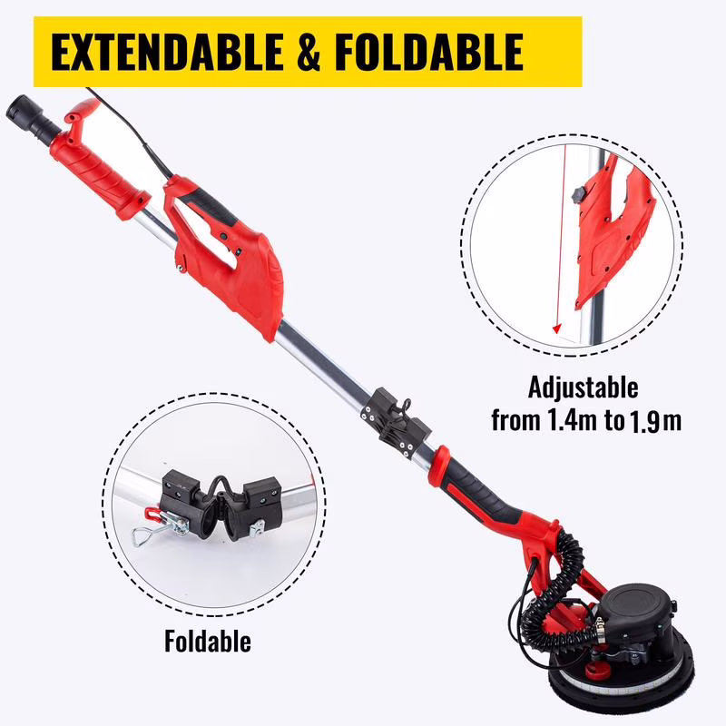 Drywall Sander 850W, Electric Drywall Sander, Electric Sander, with LED Strip Light and Vacuum Bag, Variable Speed 800-1750 RPM, Foldable Sheetrock Sander, with Telescope Handle, Wall Sander