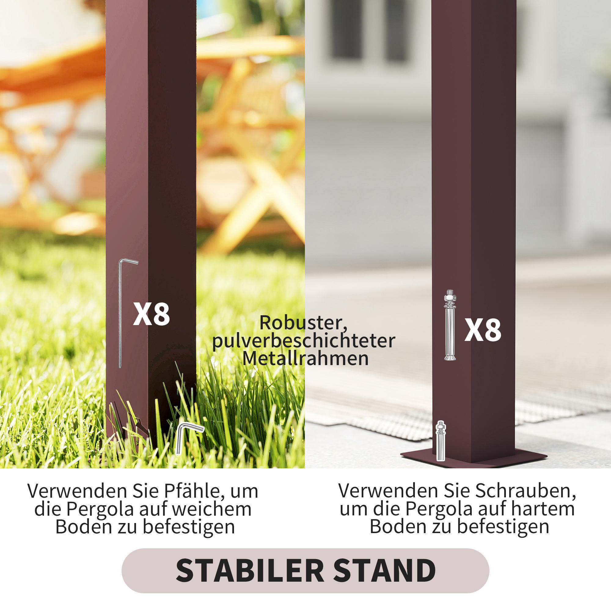 Outsunny Pergola Paviljoen 3x2,5m UV30+ Stabiel Winterbestendig Zonnescherm met Verstelbaar Schuifdak Donkerbruin