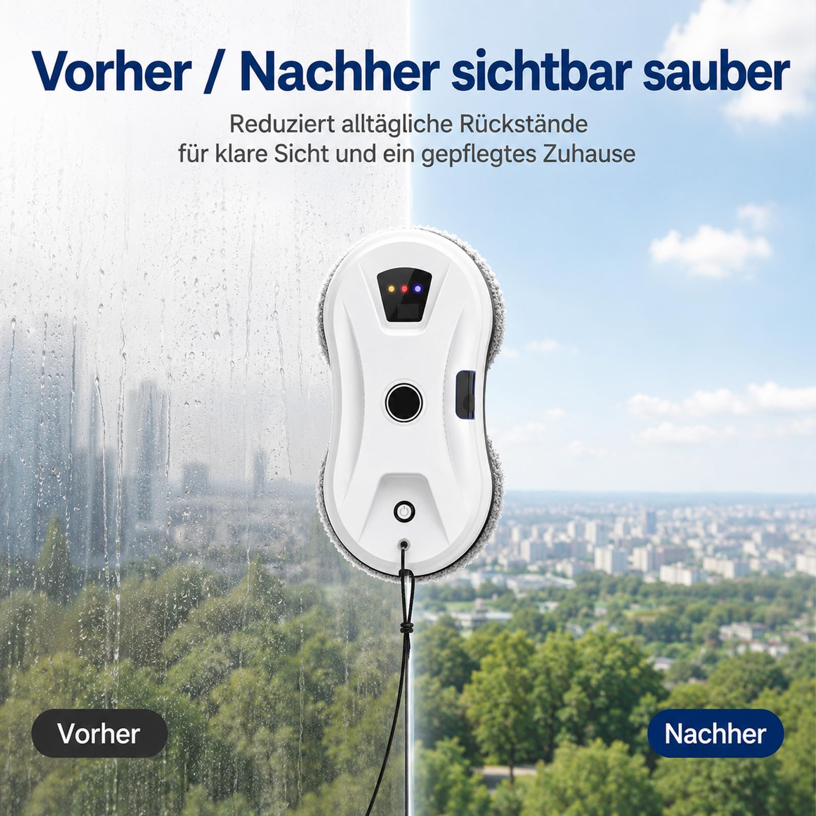 Fensterputzroboter Osmo RoboClean mit starker Saugkraft, Kantenerkennung und 3 Reinigungsmodi, automatischer Fensterreiniger mit Wassersprühen
