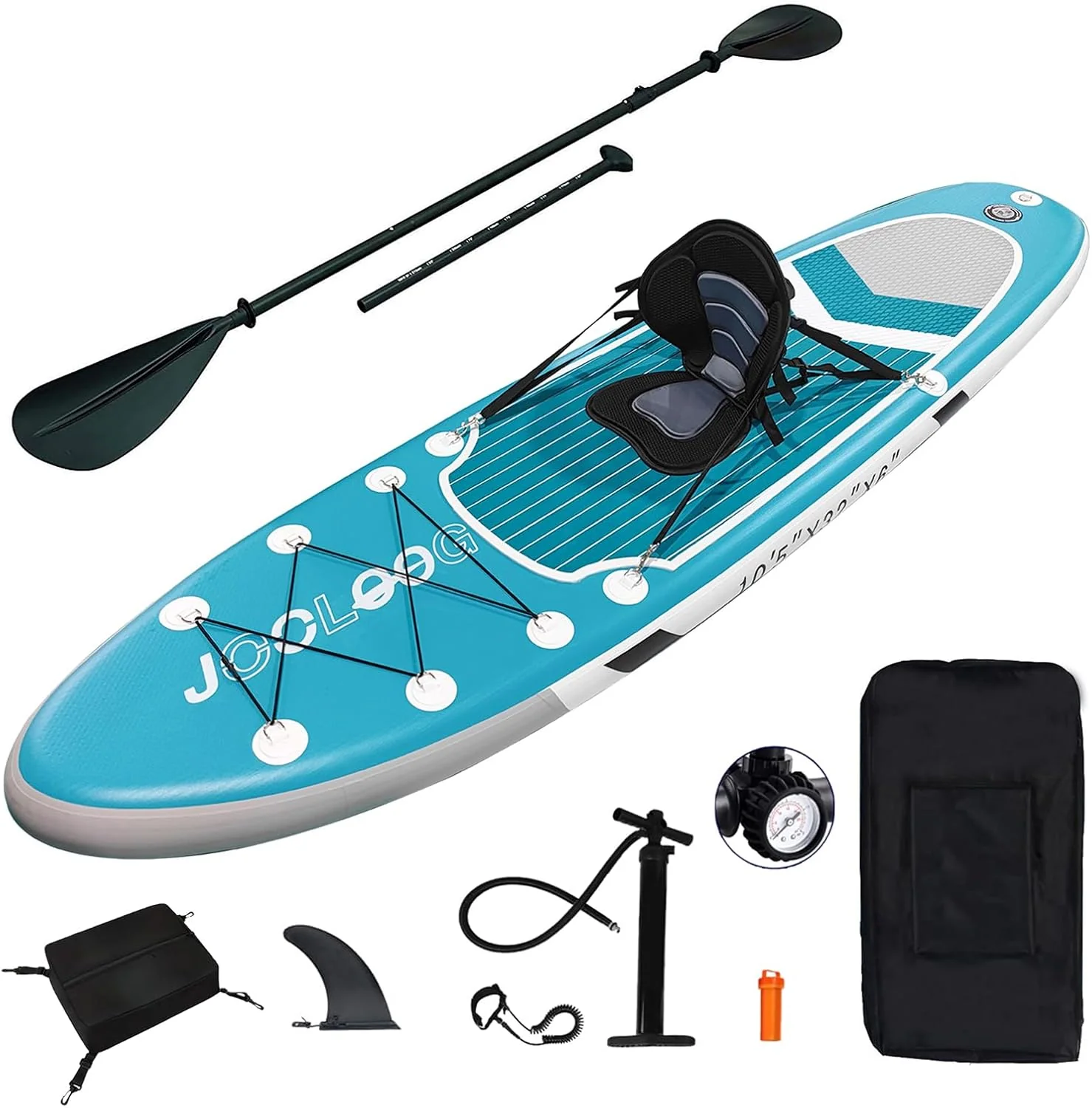 Inflatable stand-up kayak, 6 inches thick, equipped with a high-quality backpack, non-slip hull, bottom fins, and lightweight paddle frame, with a length of 10'3''/10'5''