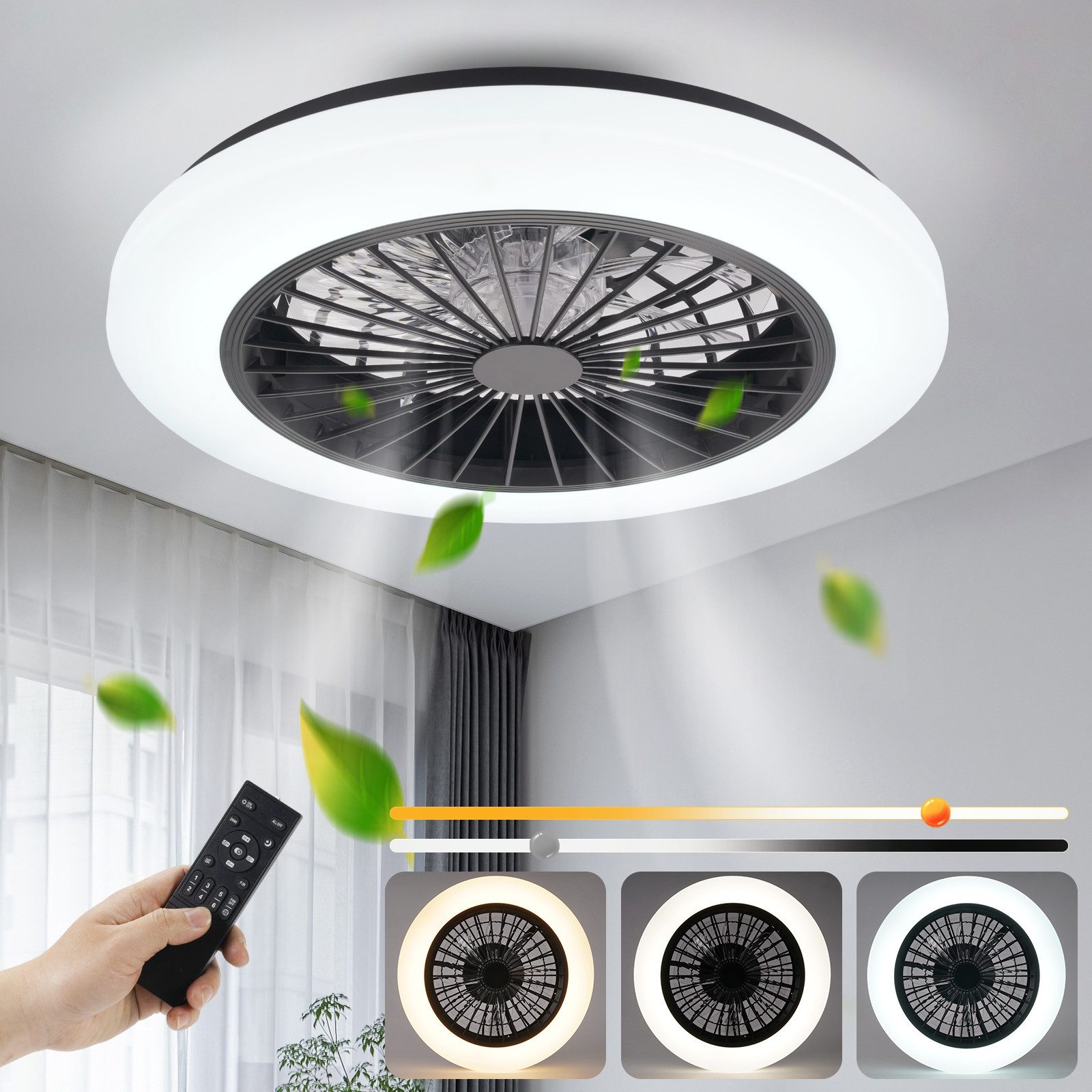 Deckenventilator Mit Beleuchtung Leise 6-Gang 40W Dimmbar Deckenleuchte Wohnzimmer