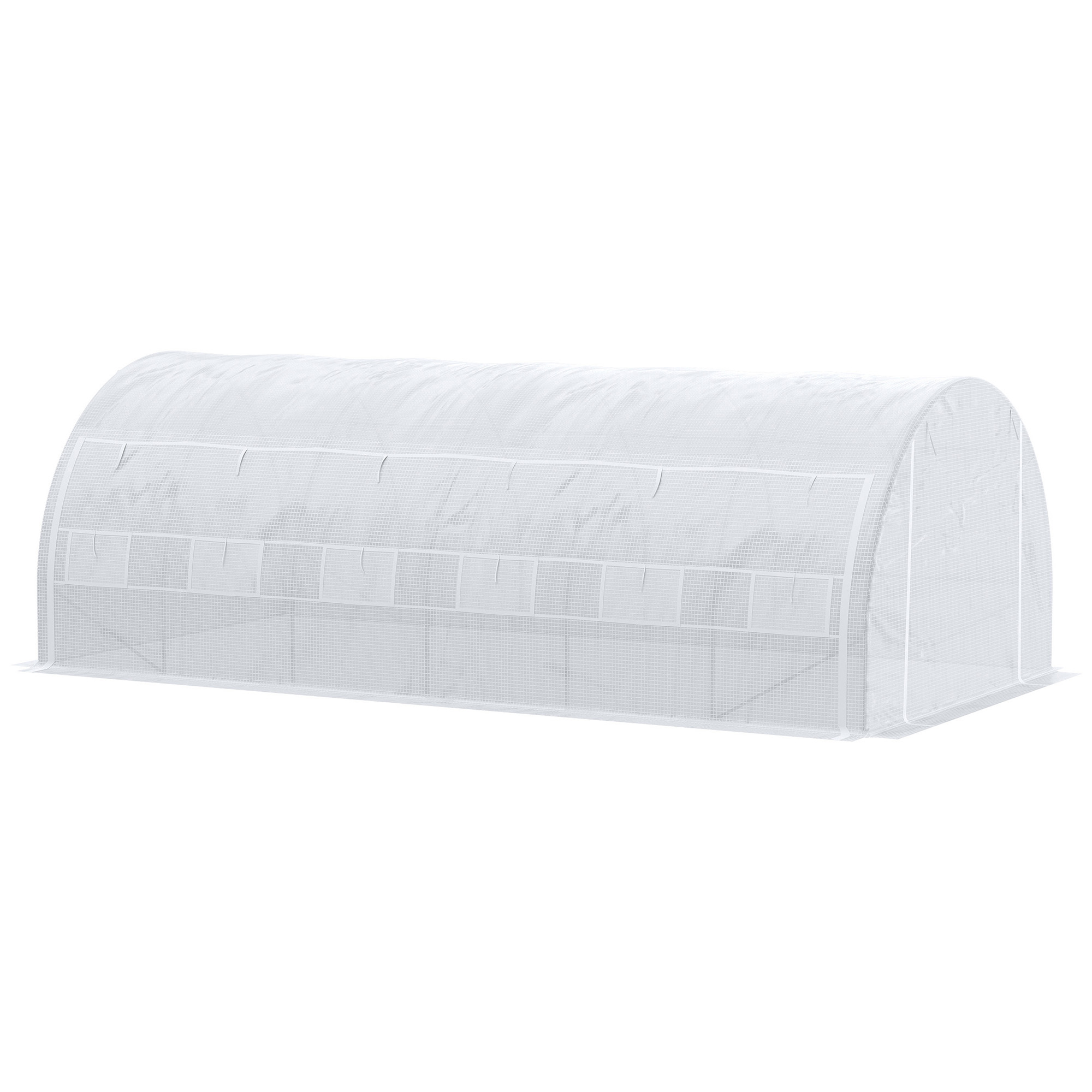 Outsunny Garten Gewächshaus 18 m² 6L x 3B x 2H m mit Tür + rollbaren Seitenwänden mit Reißverschluss, 12 Fenstern, verzinktem Stahl PE Hochdichtem 140 g/m² Anti-UV Weiß