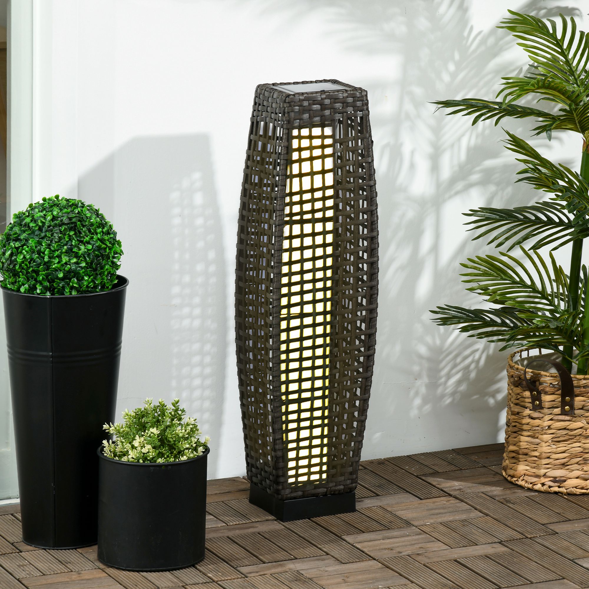 Outsunny Tischlampe LED Solar Gartenlampe aus geflochtener Harzrattan-Imitation - 21 x 21 x 78 cm Grau