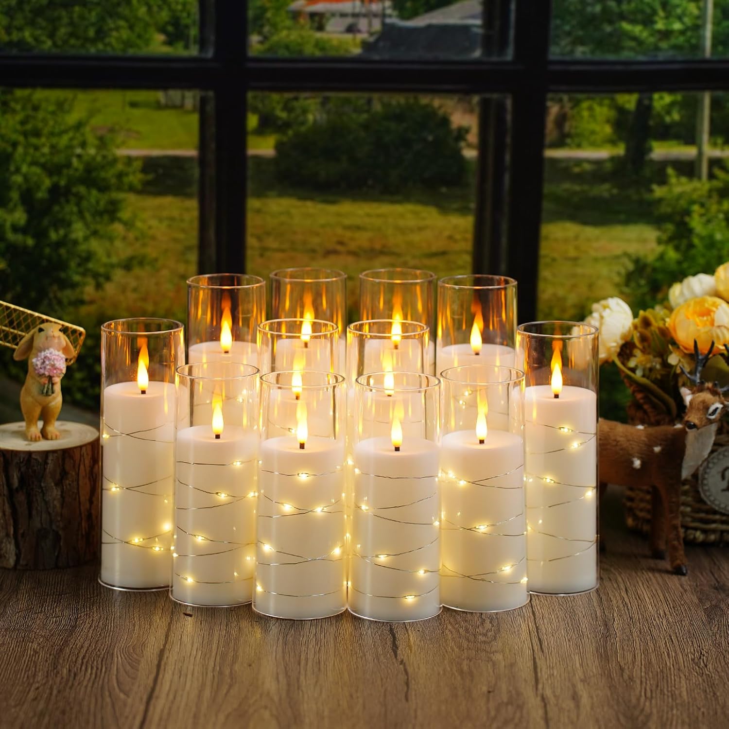 Flammenlose Kerzen mit eingebetteter Sternschnur, batteriebetriebene LED-Kerzen, mit Fernbedienung, 12 weiße flackernde Kerzen für Weihnachten, Hochzeiten, Heimdekoration und Party, (D 5,8 x