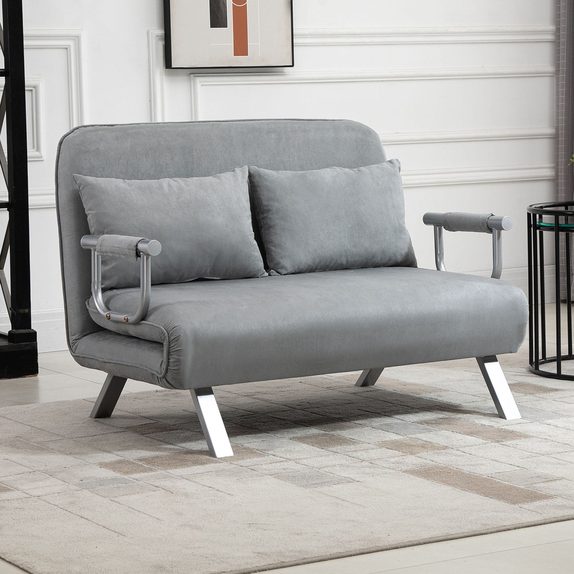 HOMCOM Schlafsofa, Doppelsofa, Gästebett, inklusive 2 Kissen, Grau