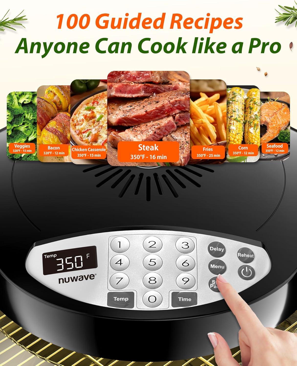 Nuwave Oven Pro Plus Friggitrice ad aria, piano cottura a infrarossi, convezione avanzata 2024, senza sbrinamento o preriscaldamento, cottura fresca o congelata, cupola di alimentazione durevole, 100