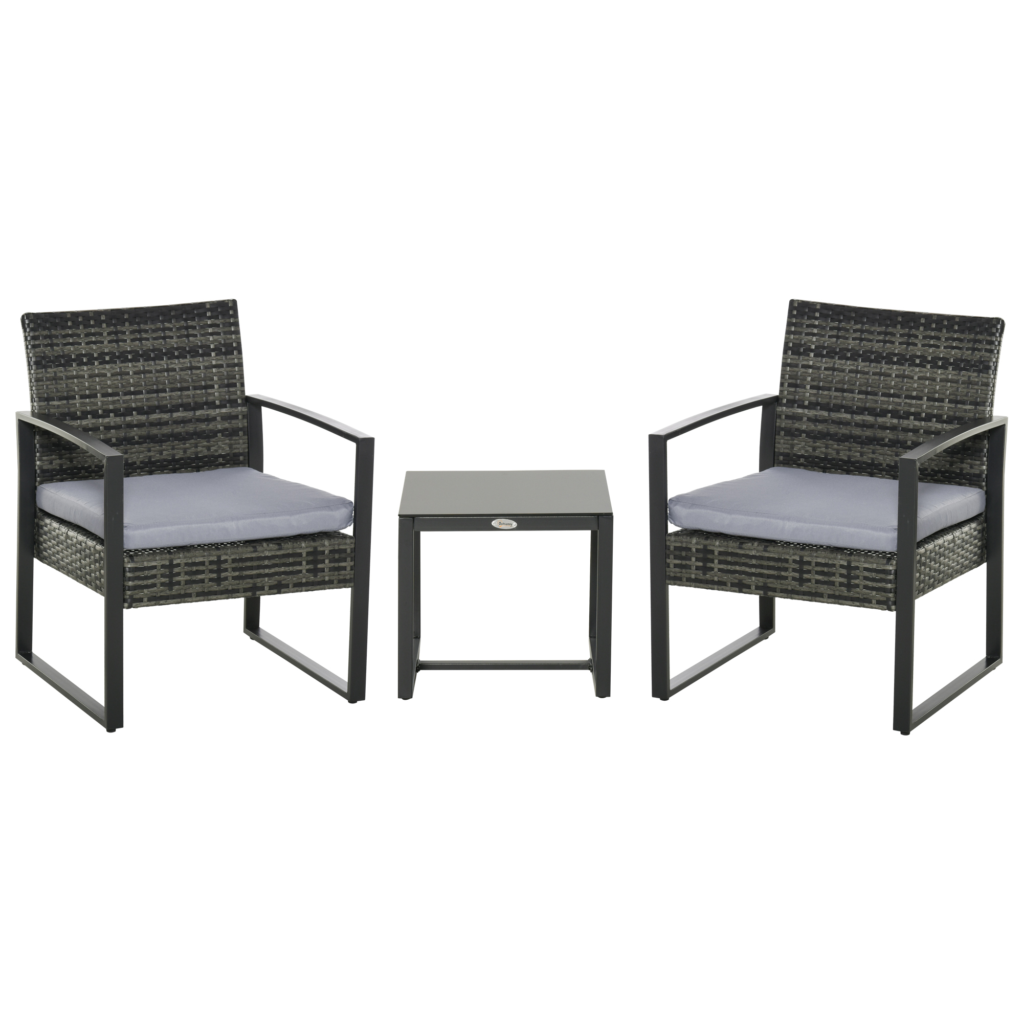 Outsunny Rattan Gartenmöbel Set für 2 Personen Polyrattan Gartenmöbel Set  Balkonmöbel Set mit Kissen Garten Grau