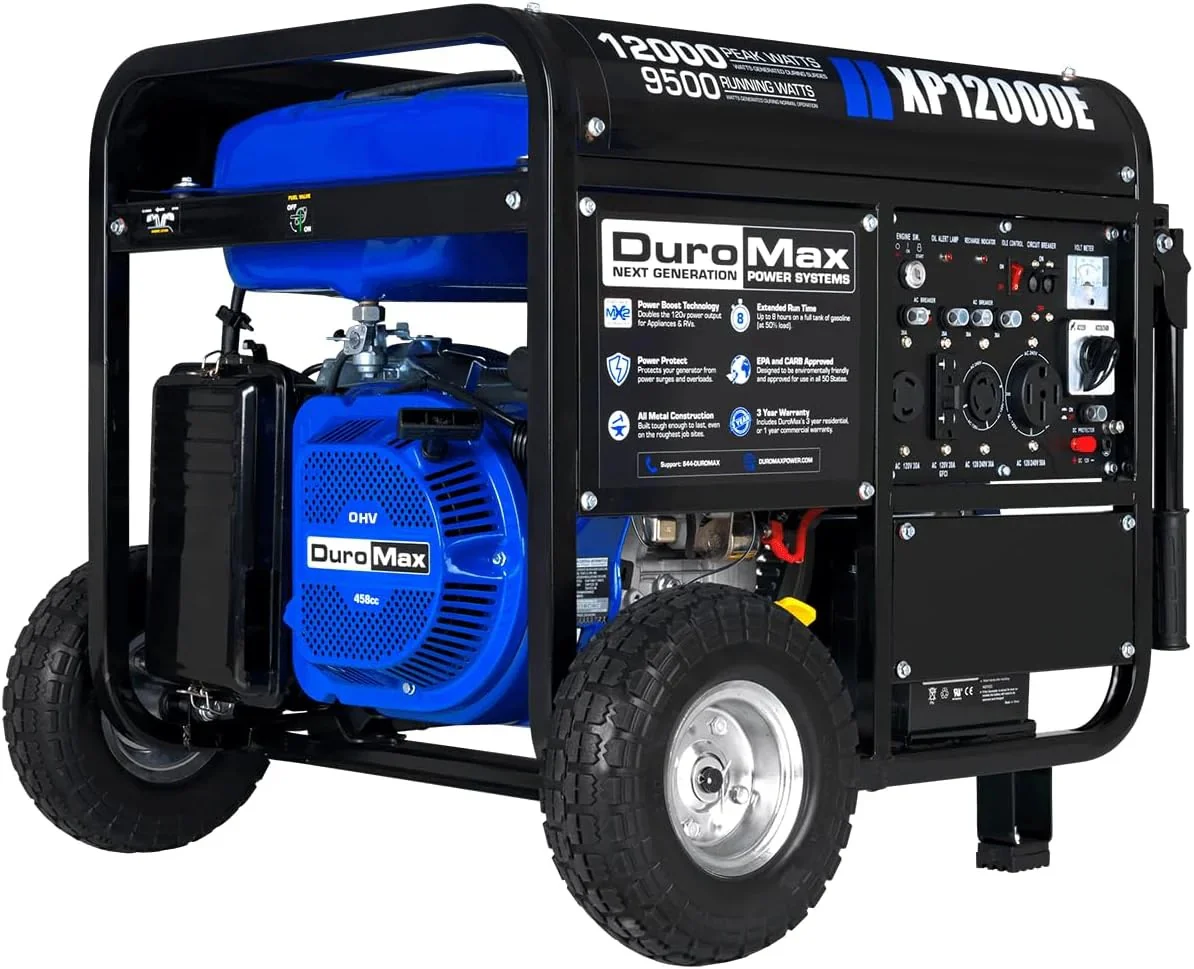Portable 13000-watt generator with dual-fuel operation (gasoline & propane), electric start, emergency power supply for the whole house, switchable, suitable for motorhomes and emergencies