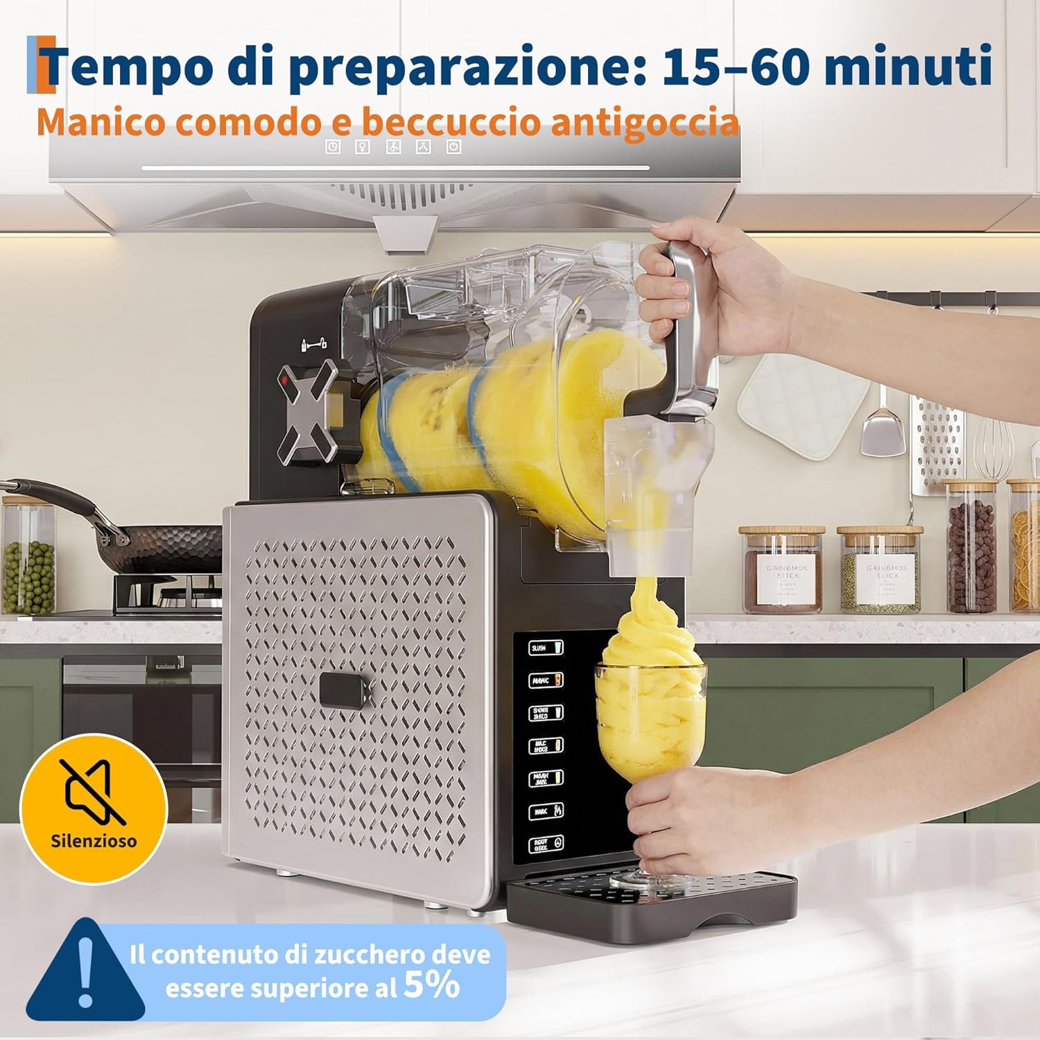 Macchina per Granite 1,9L Grande Capacità, RapidChill Tecnologia, 5 Programmi, Autopulizia, Silenziosa, Tutto-in-Uno per Slushie, Frappé, Milkshake, Cocktail, Facile da Pulire