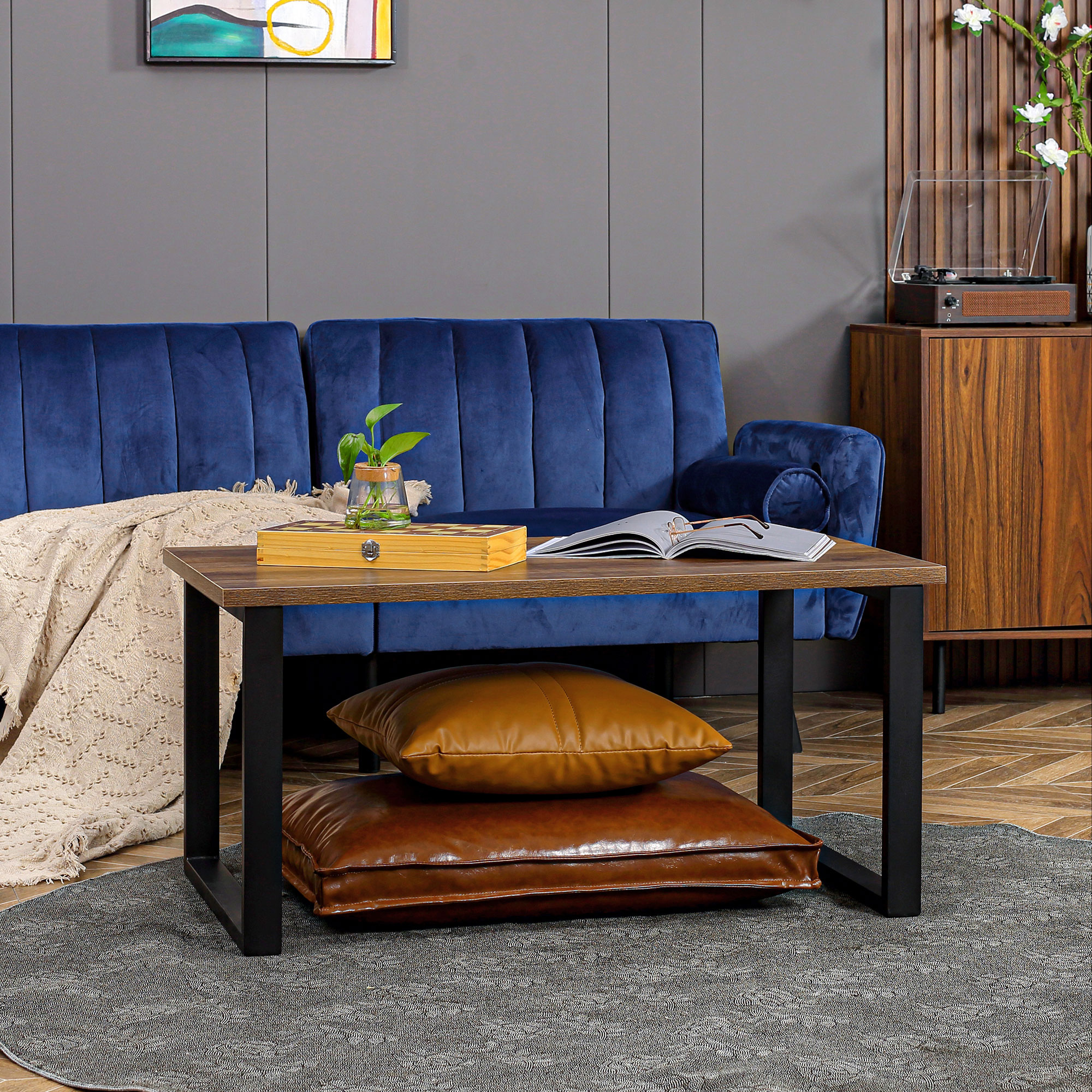 HOMCOM Couchtisch im Industriedesign, Beistelltisch, Stahl + MDF,  Braun + Schwarz