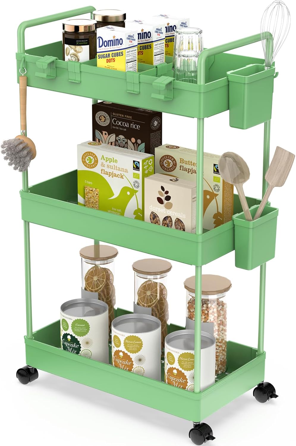 Ronlap Carrello Portaoggetti Sottile, Organizzatore di Stoccaggio Carrello a 4 Livelli, Carrello Portaoggetti su Ruote, con cestino, divisori, Bianco
