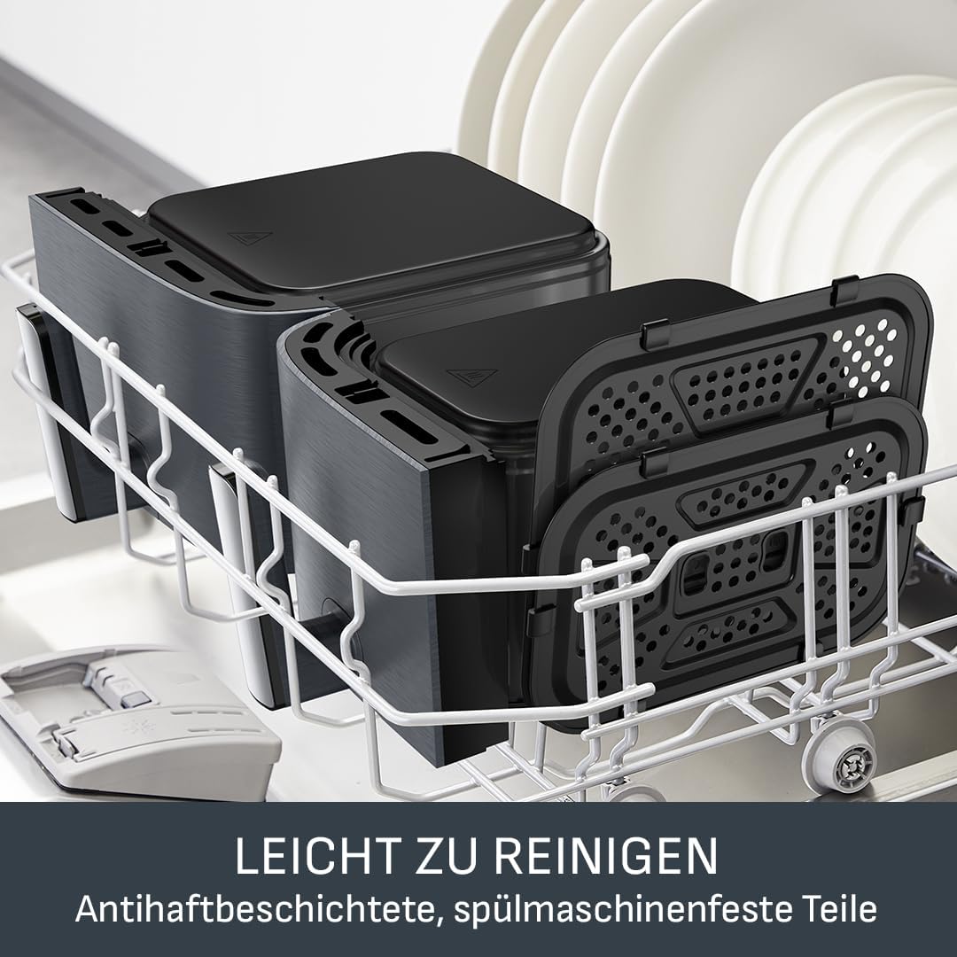 Tefal Dual Easy Fry XXL Heißluftfritteuse 11 L – Airfryer mit 2 Kammern (Doppelkammer), 7 Programme, 2700 W, digitales Display, Extra-Crisp Technologie, fettarm frittieren, energiesparend EY942B