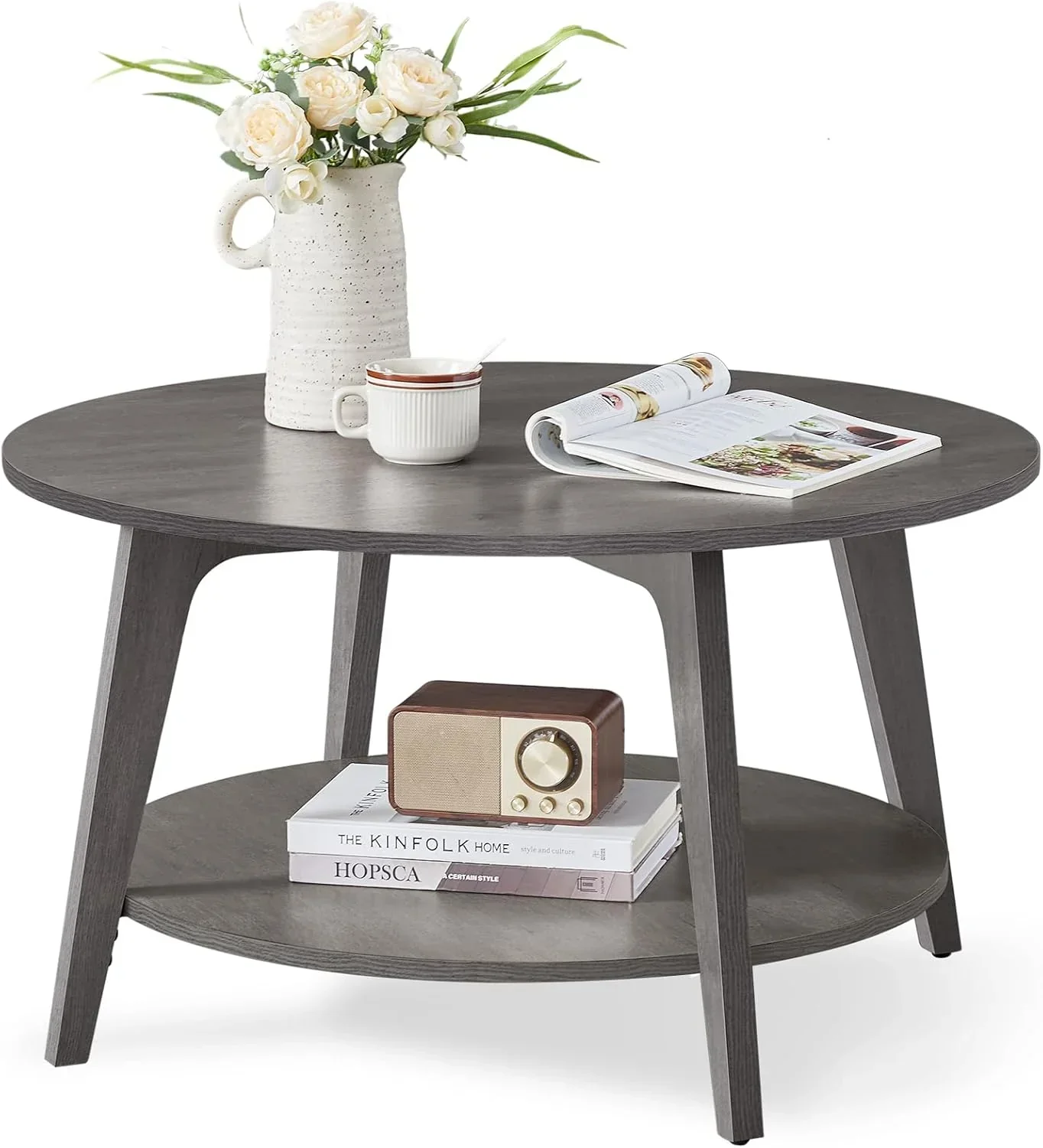 VASAGLE Round Coffee Table 2 Tier Coffee Table with Storage for Living Room 31.5 x 17.7 Inches