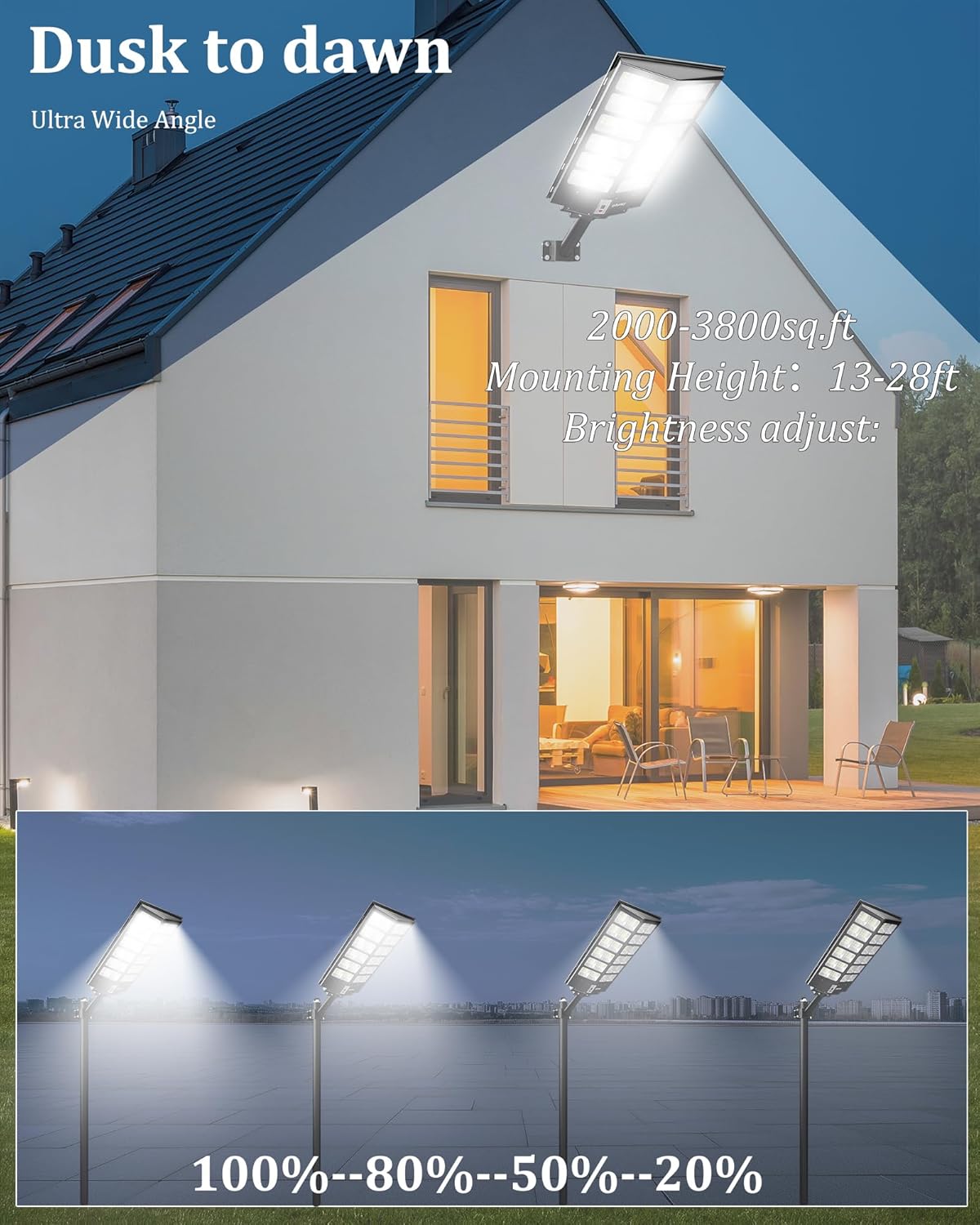 Ofuray Of-9800W Solar Straßenlaterne für Außen, Solarlampen mit Bewegungsmelder, 6500K Superhelle Led Solar Strahler Außen mit Fernbedienung, IP67 Wasserdicht Solarleuchte für Gärten, Garage, Straßen