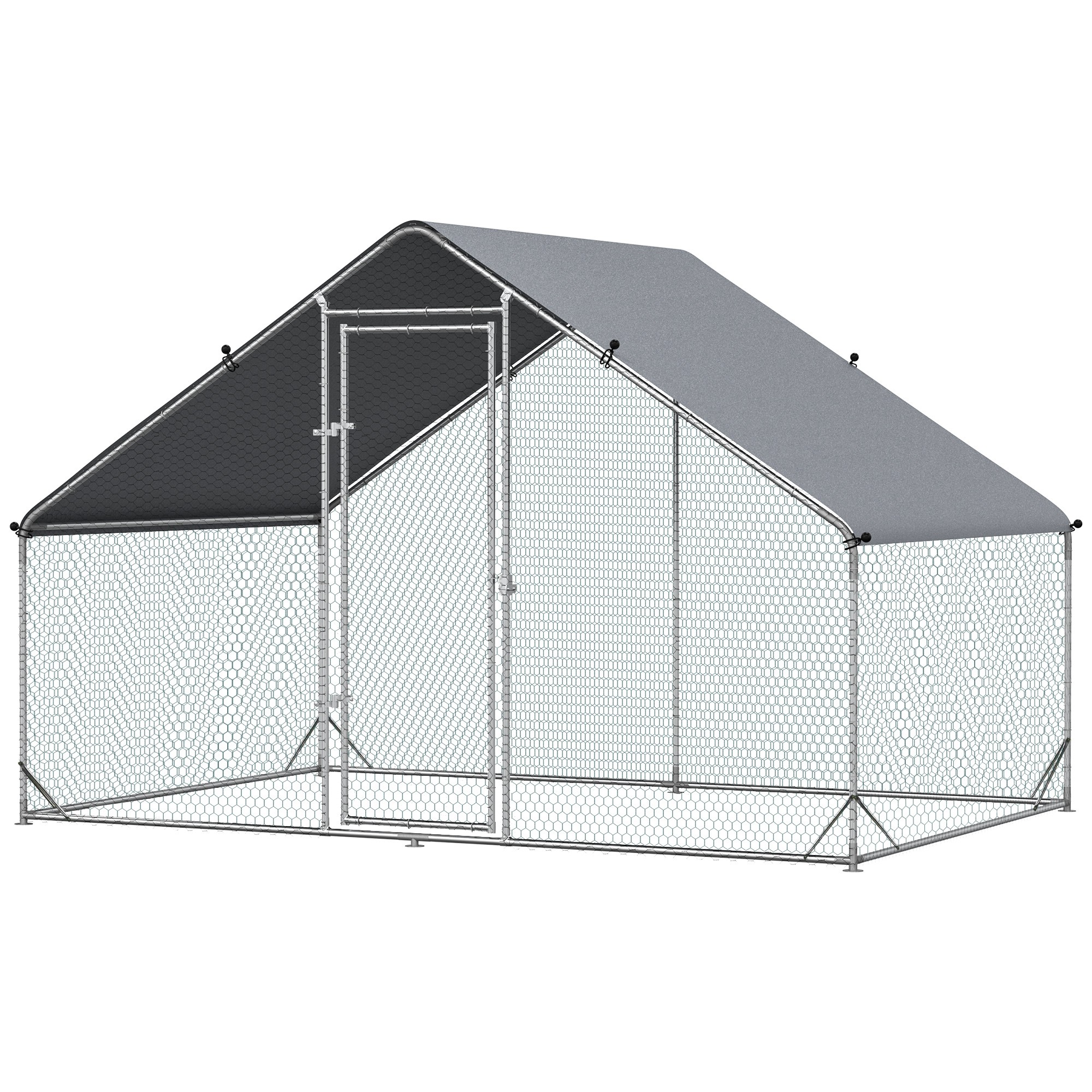 PawHut Hühnerstall, Freilaufgehege, Geflügelstall mit Schattendach, Freigehege für 4-6 Hühner, Enten Kaninchen, 3 x 2 x 2 m