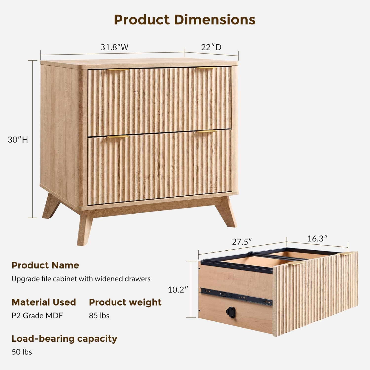 T4TREAM 2 Drawer File Cabinet, 31.8