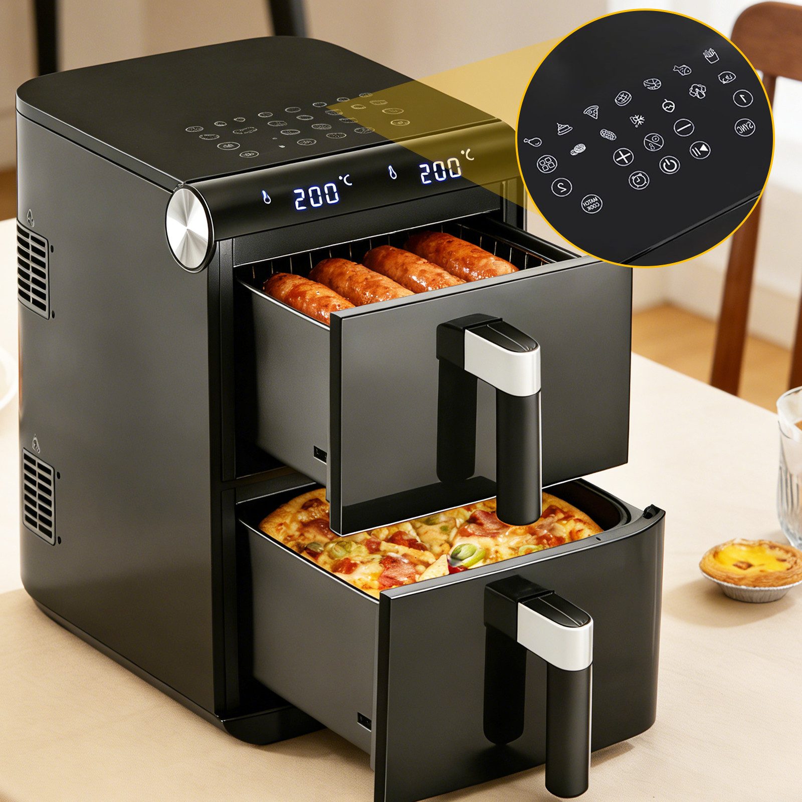 Heißluftfritteuse 2 Kammern unabhängig steuerbar 11L XXL Airfryer Doppelzonen Technologie13-in-1