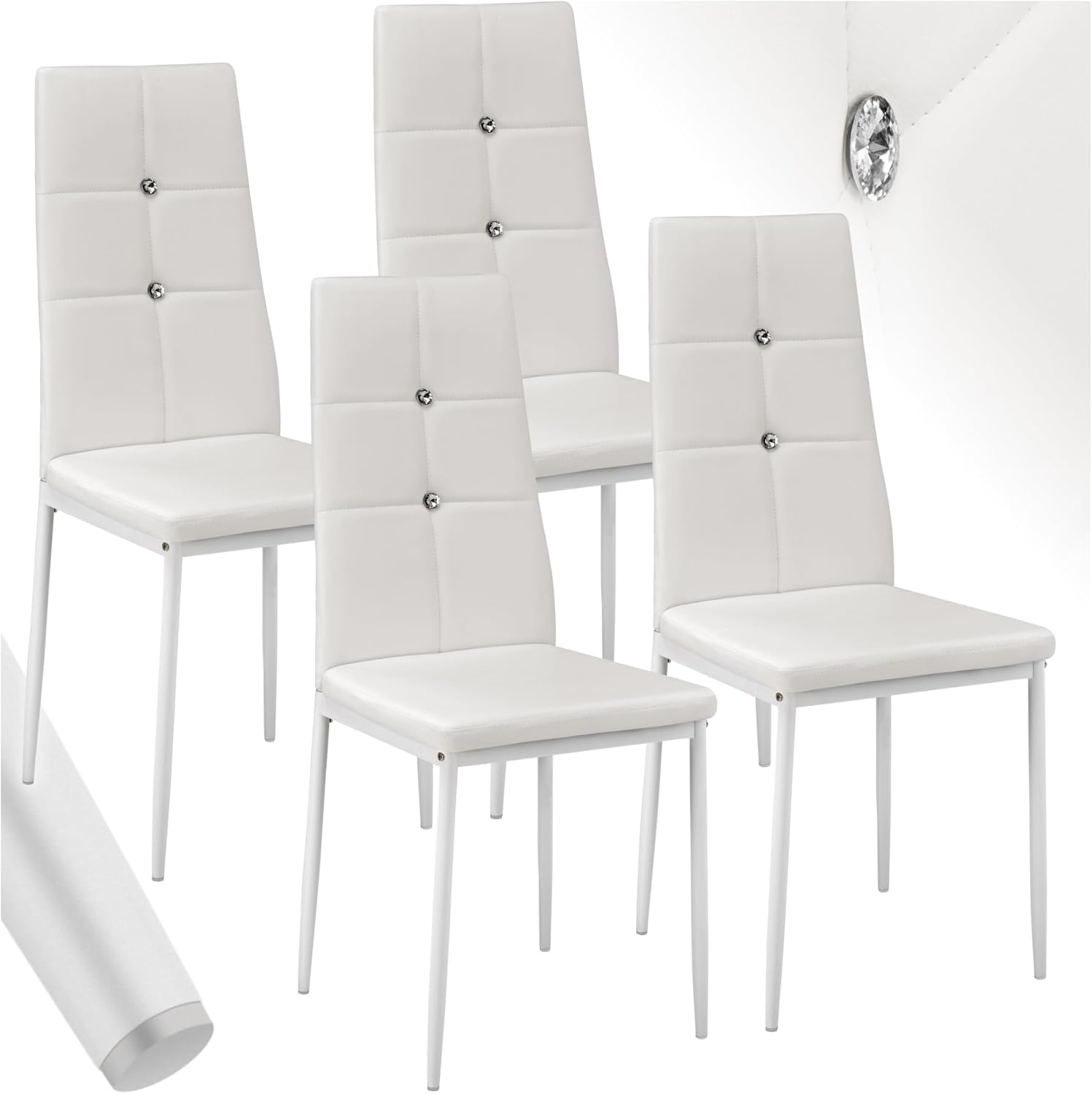 TecTake? Set 6 Sedie Sala da Pranzo Imbottite, Sedie Cucina in Similpelle, Gambe in Acciaio, Sedie Soggiorno dal Design Elegante con Strass, Sedie da Pranzo Moderne Antiscivolo - Grigio