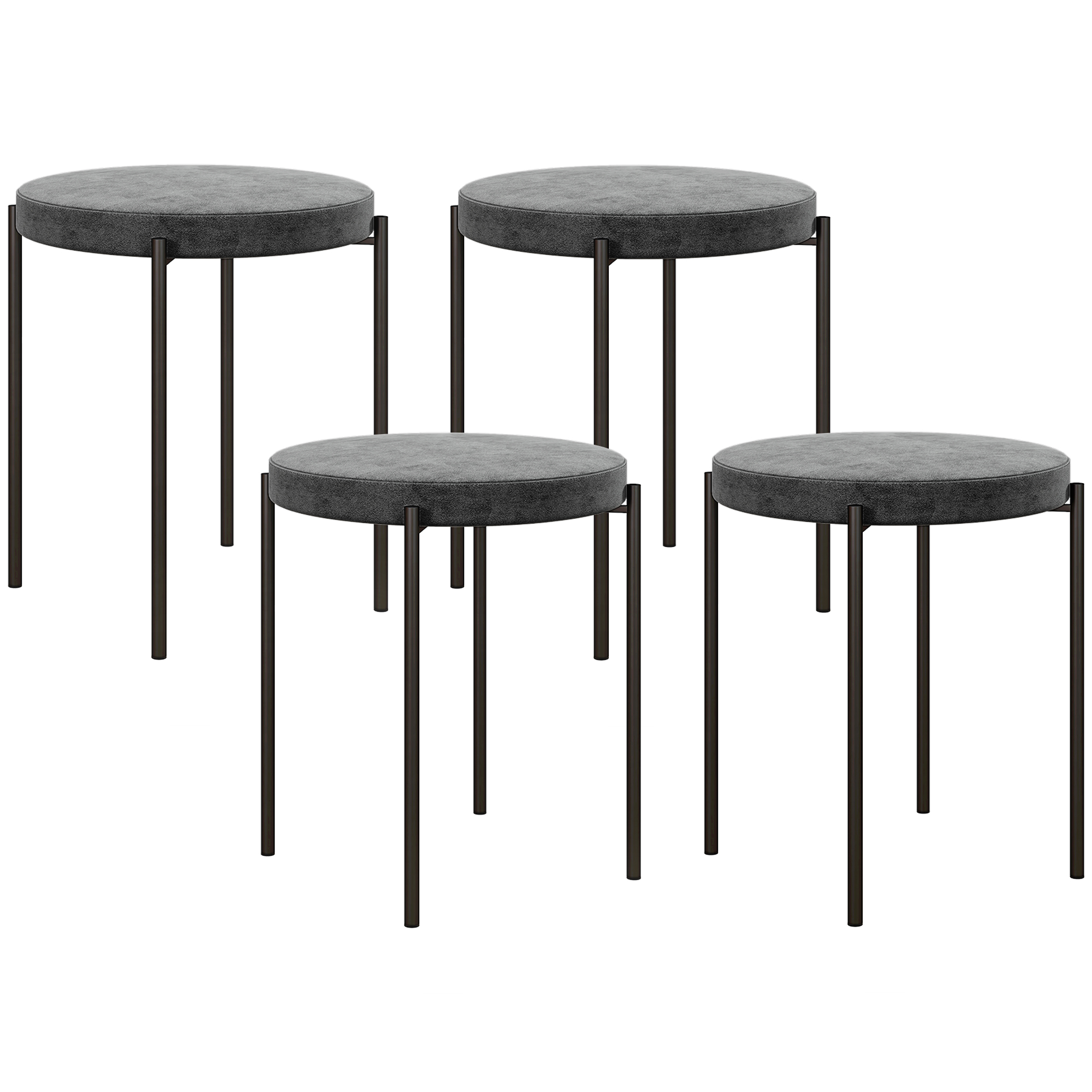 HOMCOM Küchenhocker 4-er Set, stapelbar, Samtoptik, bis 100kg, Stahlrahmen, 41,5 x 41,5 x 46 cm, Dunkelgrau