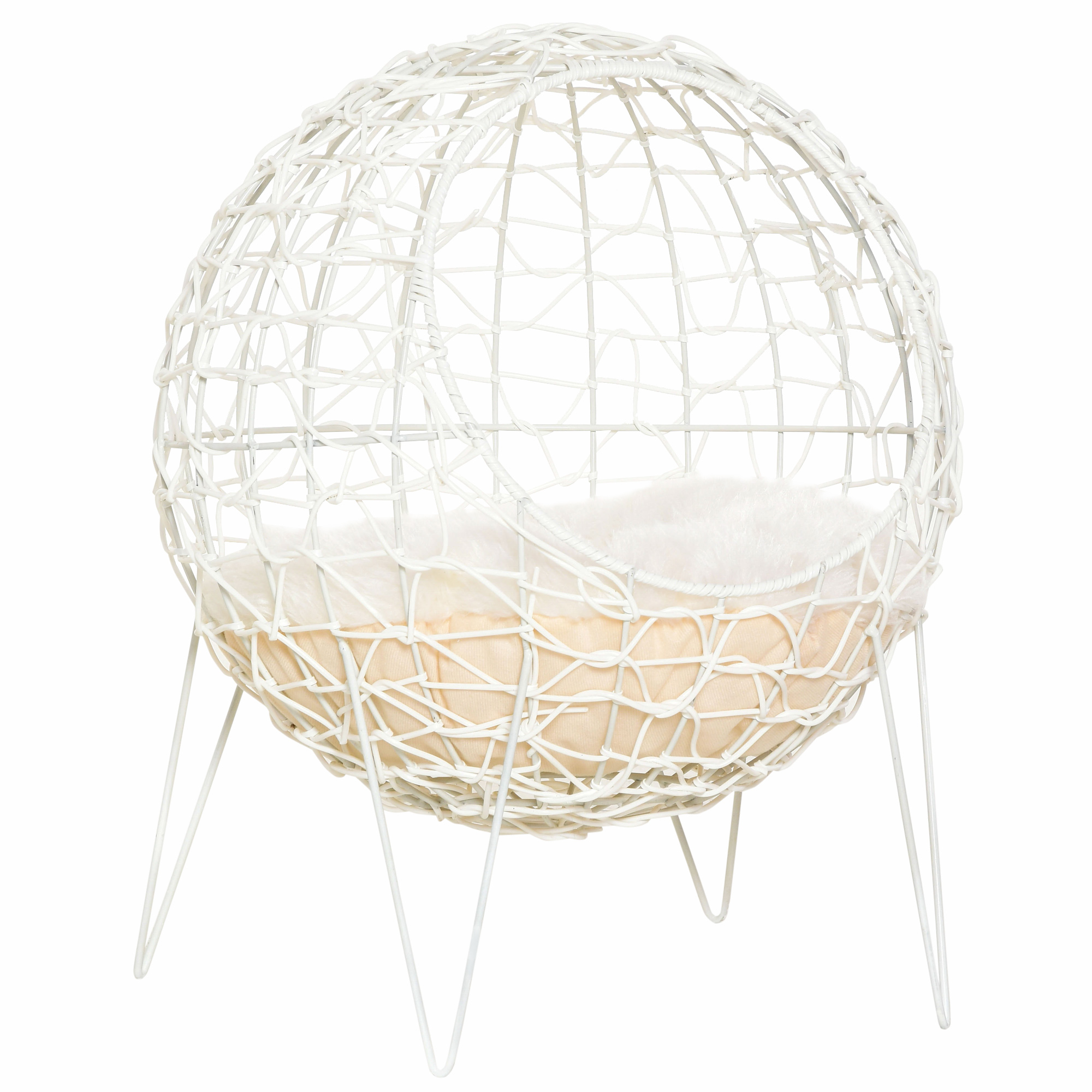 Pawhut Rattan Katzenkorb Katzenhöhle Katzenhütte Katzenbett mit Kissen erhöhtes Design Haustierbett Cremeweiß Ø45 x 57H cm