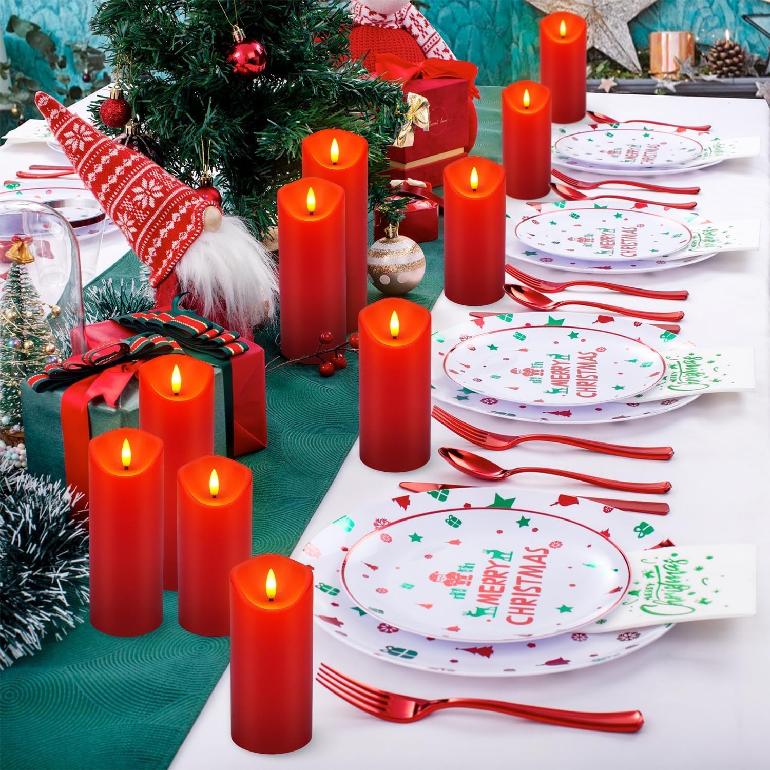 Flackernde flammenlose LED-Kerzen, batteriebetriebene Stumpenkerzen mit Fernbedienung, für Neujahr, Heimdekoration, Partys, Hochzeiten, 24 Stück (T 5 x H 12,7 cm, 15,2 cm, 17,8 cm, Rot)
