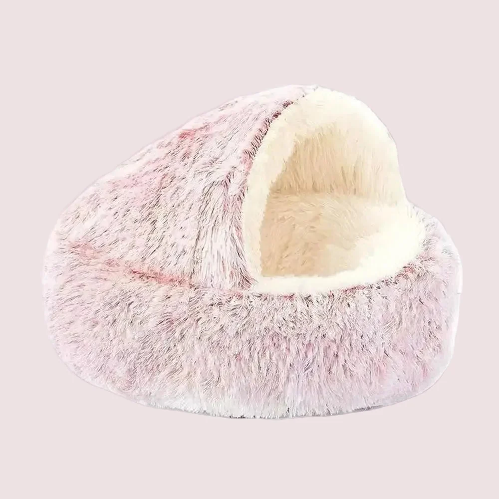 Plush Cat Cave Bed �C Semi-Enclosed, Machine Washable & Anti-Slip Base
