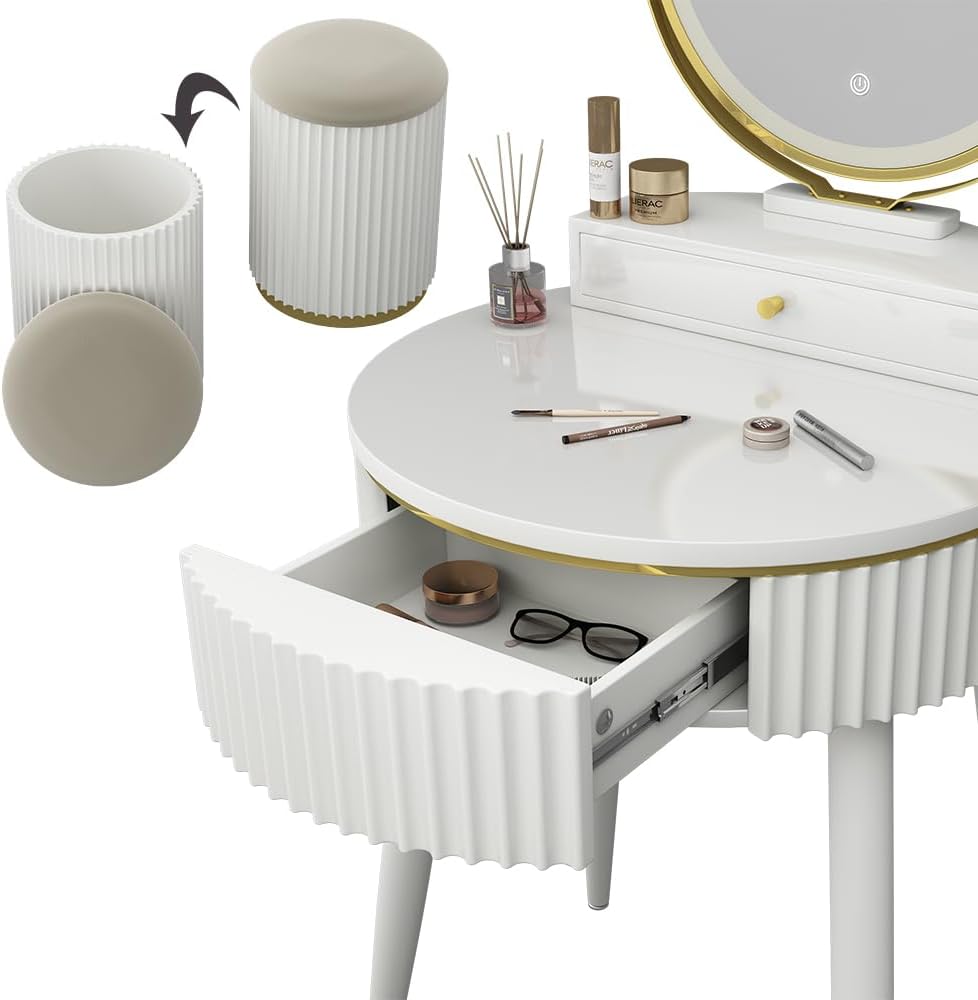 Vicco Gesa White 60 cm Dressing Table with LED Mirror in 3 Tone White Dimmable