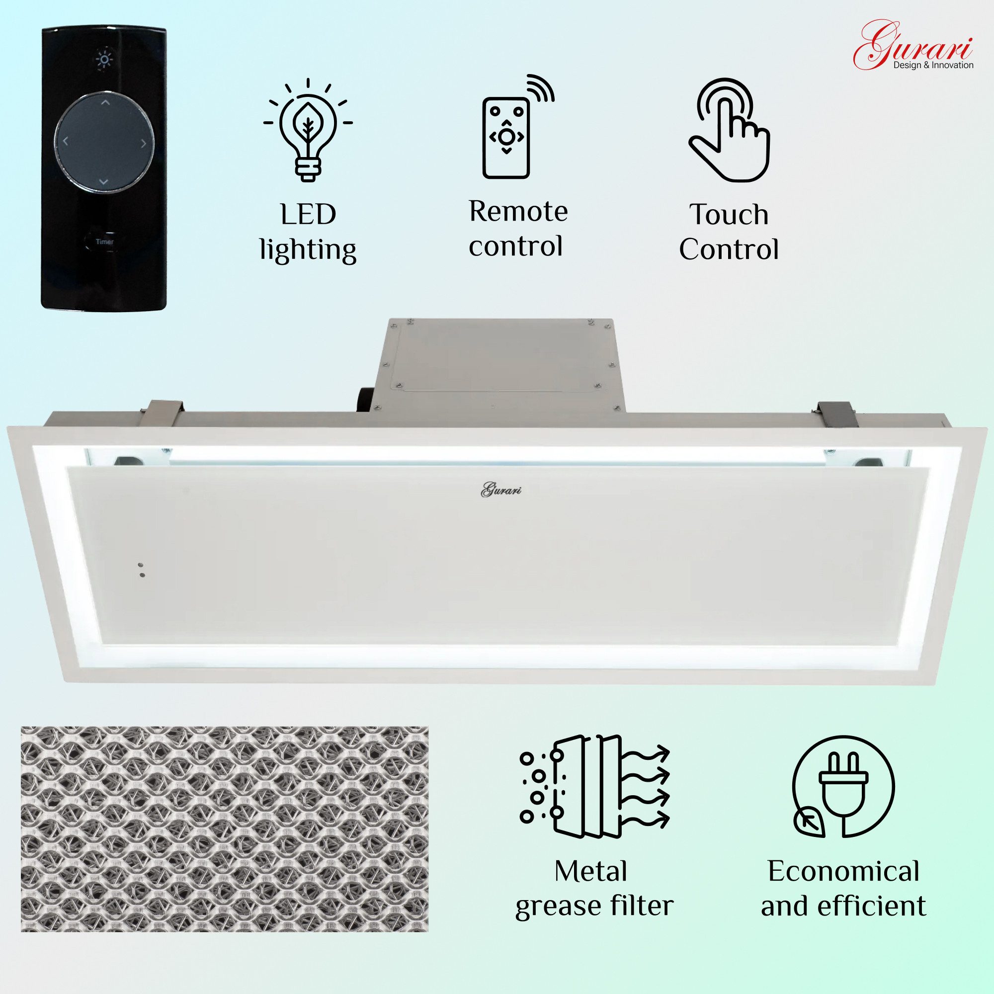 Deckenhaube GCH 974 WH 90 Dunstabzugshaube 90 cm+Umluft Long Life Filter 130