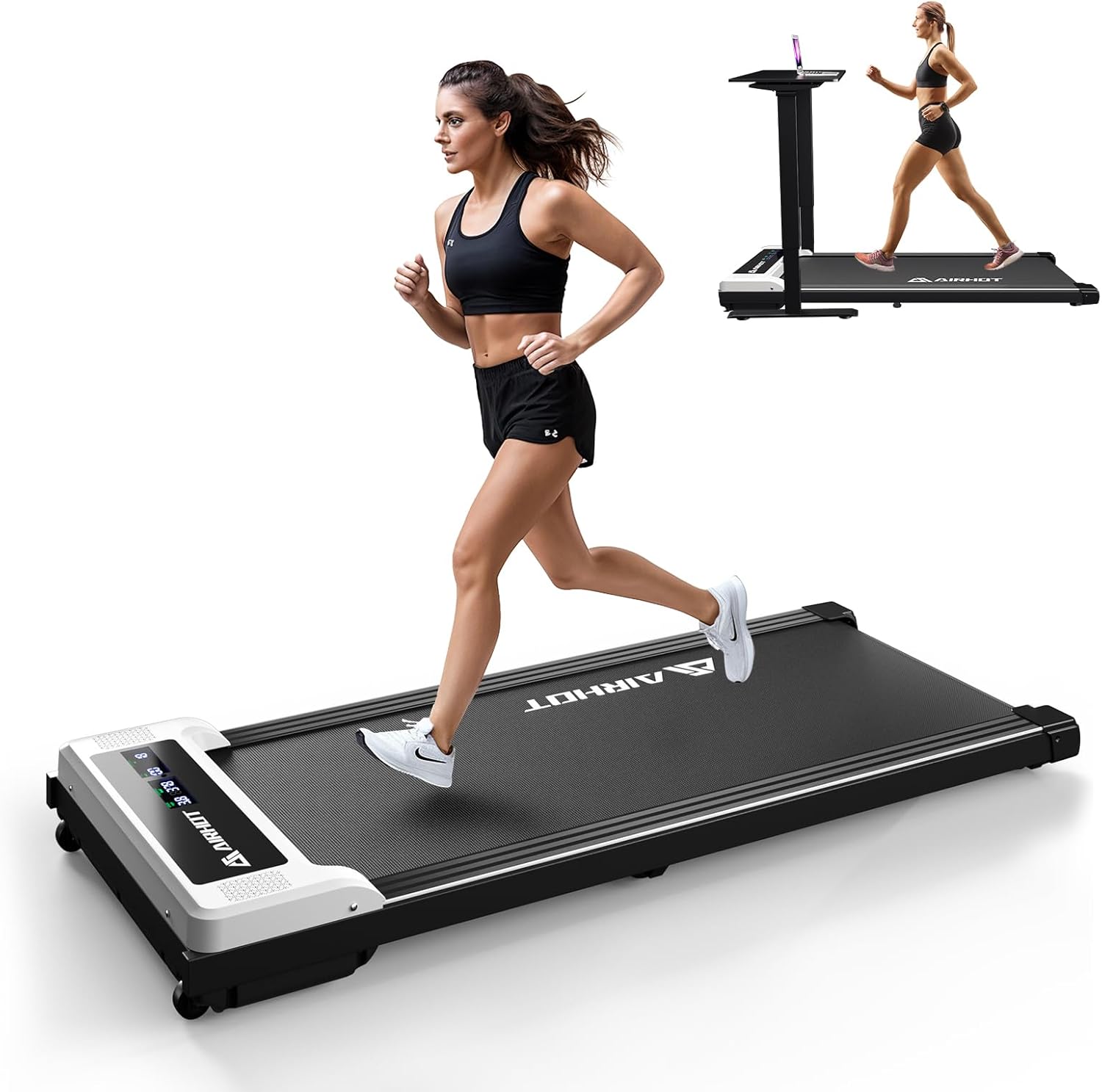 Laufband für Zuhause-AIRHOT, 2,5 PS Walking Pad, Untertisch-Laufband mit Fernbedienung und LED-Anzeige, maximale Geschwindigkeit von 6 km/h BZW. 12 km/h. Kompaktes Laufband für zuhause oder das Büro