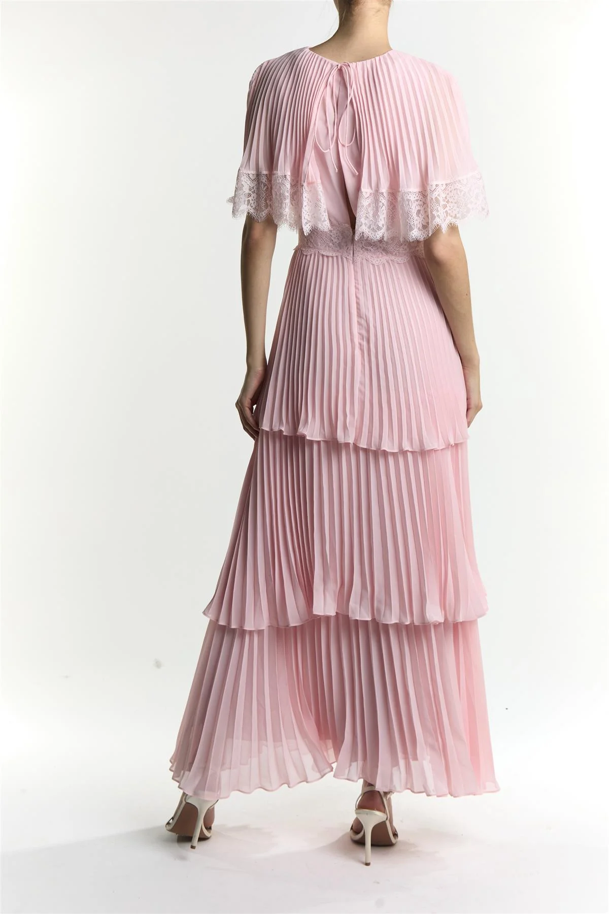 Julie Dusty Pink Pleated Lace Maxi Dress