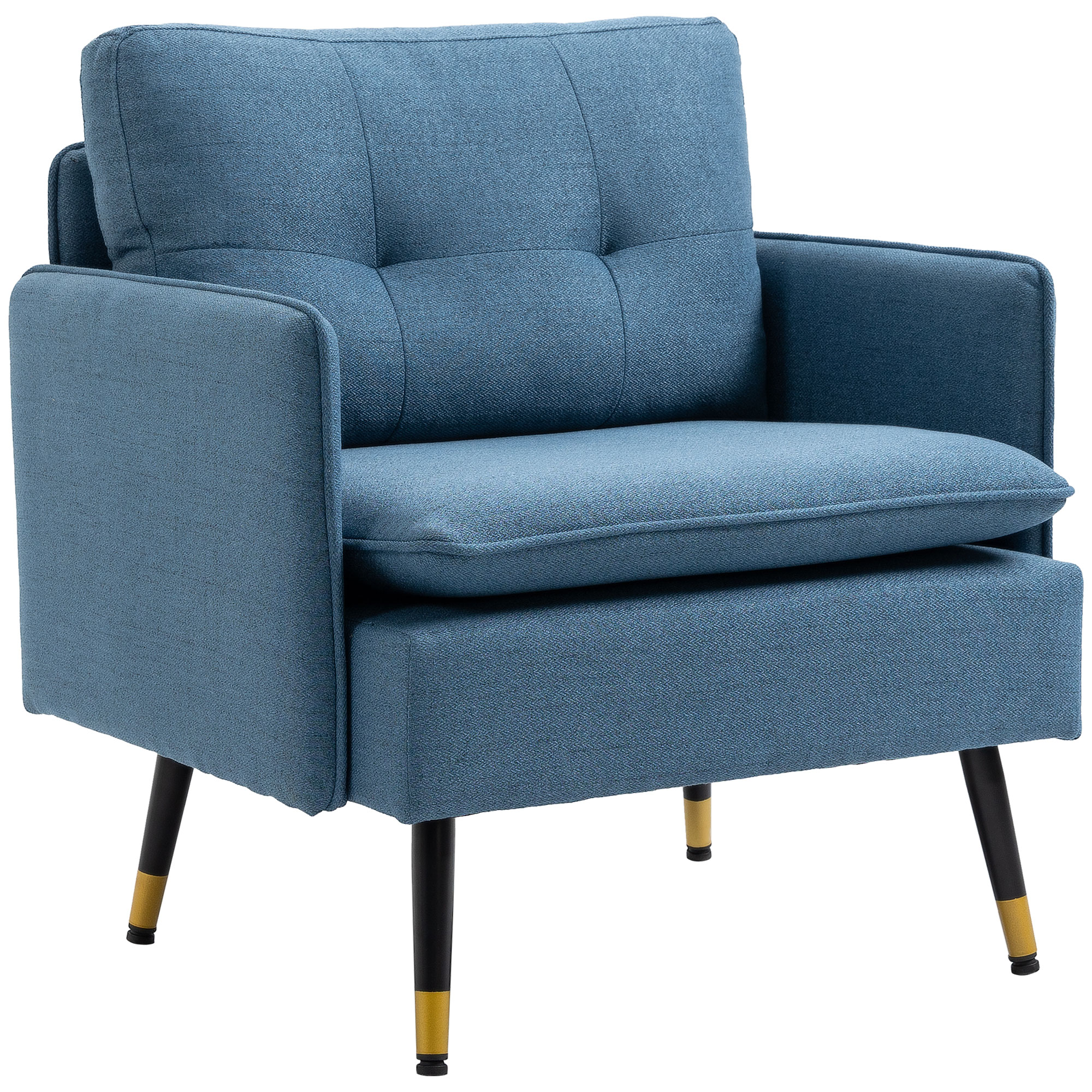 HOMCOM Akzentsessel mit Knopfheftung, Polstersessel, abnehmbare Polster, Schwarz + Gold + Blau
