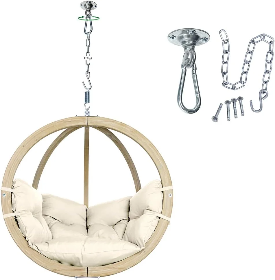 AMAZONAS Globo Chair Set, FSC-zertifizierter Premium Hängesessel mit Wetterfestem Kissen & Power Hook Deckenhaken