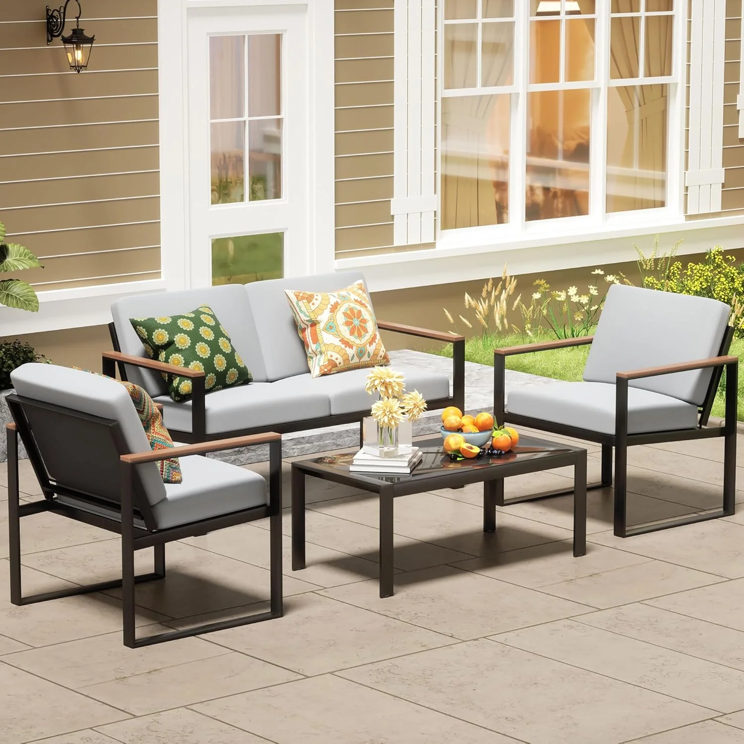 4 Pieces Patio Furniture Set Metal Outdoor Patio Furniture Set