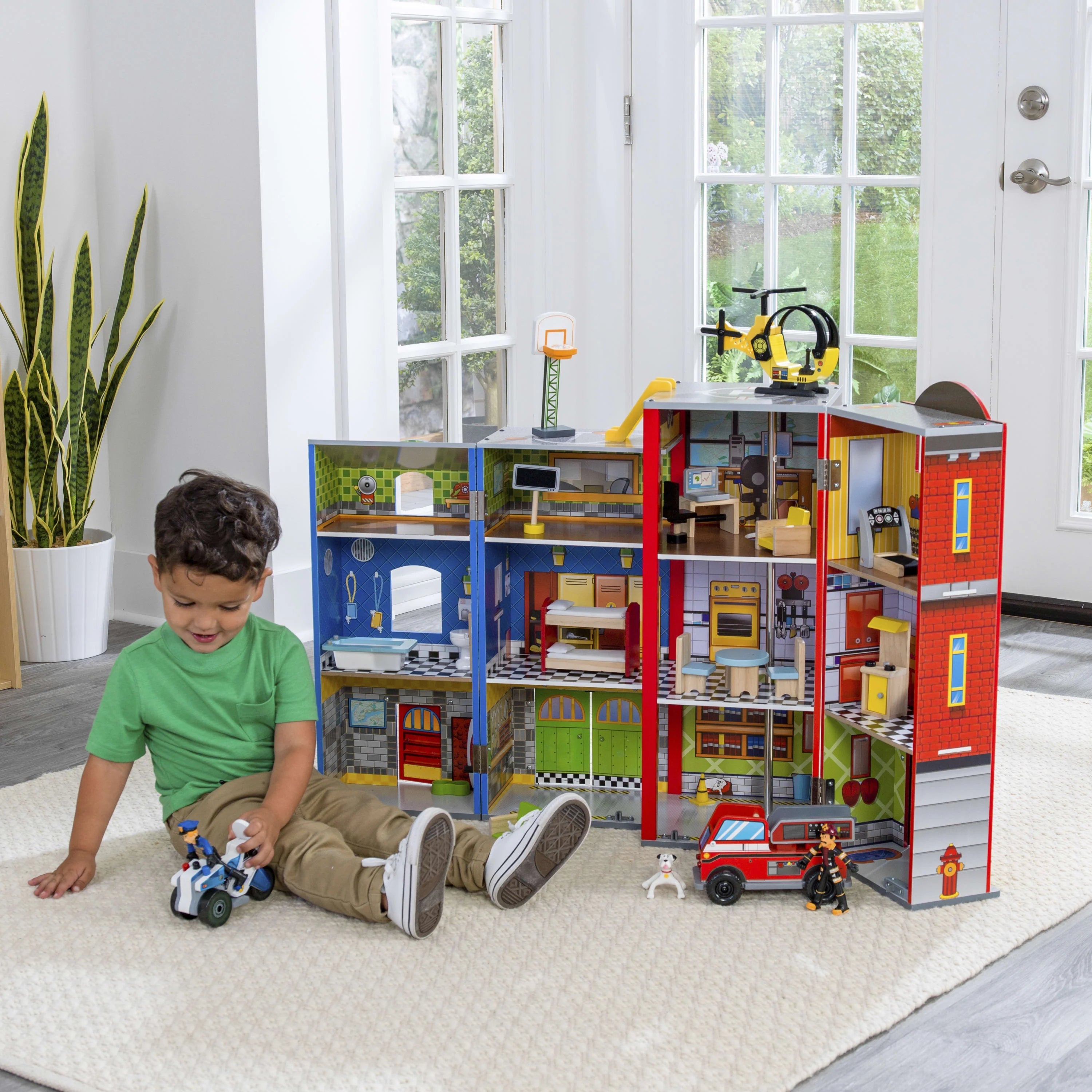 KidKraft Everyday Heroes Wooden Foldable Playset with 26 Pieces