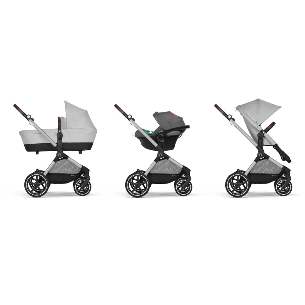 CYBEX Gold Kinderwagen EOS Lux 2-in-1 mit Babyschale Aton B2 i-Size und Babyschalen-Adapter, Reisesystem, Ab Geburt bis 22 kg (ca. 4 Jahre), Moon Black (Schwarz)