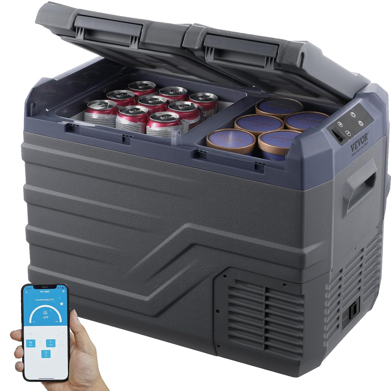 VEVOR Frigorifero per Auto, Congelatore Portatile Doppia Zona 32 L, 12 Volt, Gamma Regolabile da -20~20 ℃, Dispositivo di Raffreddamento a Compressore 12/24 V CC e 100-240 V CA per Campeggio Camper