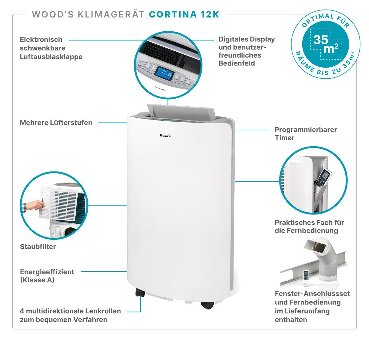 3-in-1-Klimagerät Cortina 12K - Optimal für Räume bis 35 m²