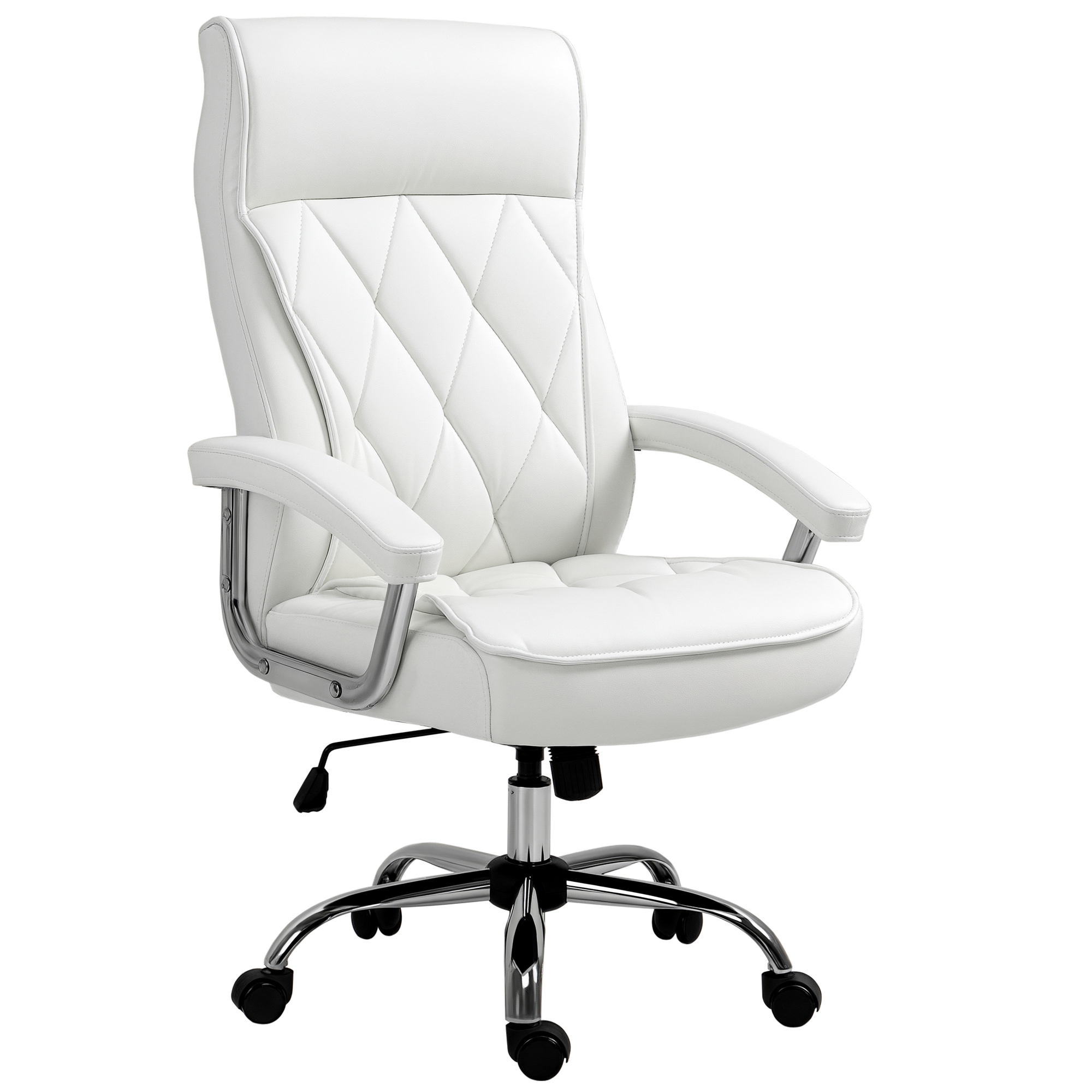 Vinsetto Bürostuhl, ergonomischer Schreibtischstuhl, höhenverstellbarer Drehstuhl mit Wippfunktion, Rautenmuster, Kunstleder, gepolsterter Chefsessel, Weiß