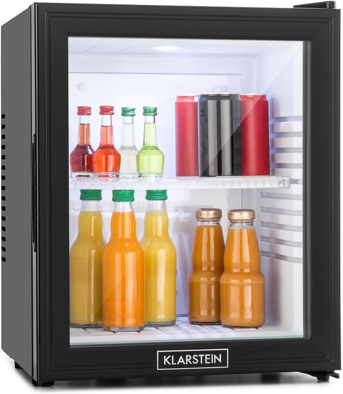 Klarstein MKS-13 Mini Kühlschrank Minibar Getränkekühlschrank mit Regaleinschub (36 Liter, leise, reinigungsfreundlich) schwarz-silber