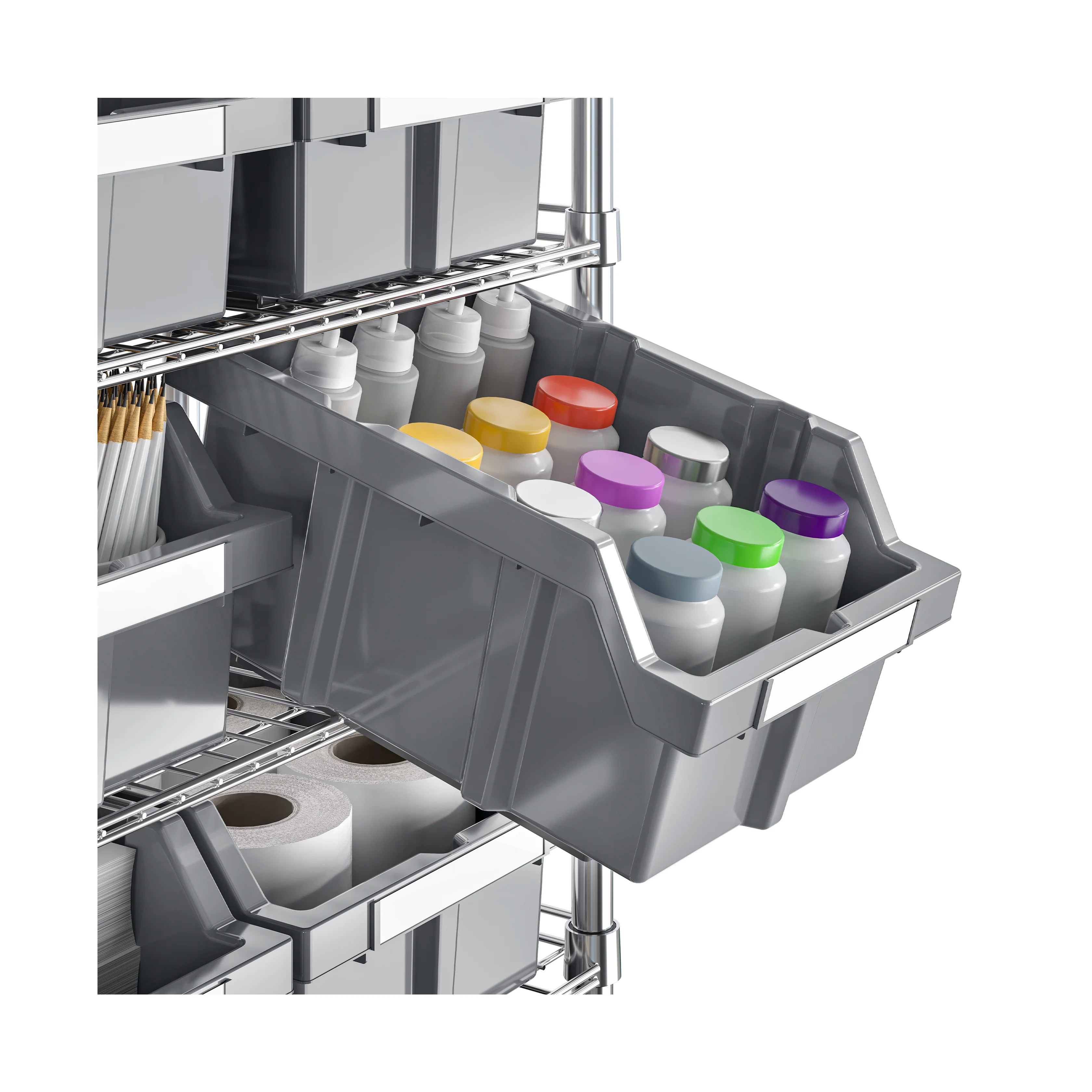 Scaffale NSF a 7 livelli con 12 contenitori
