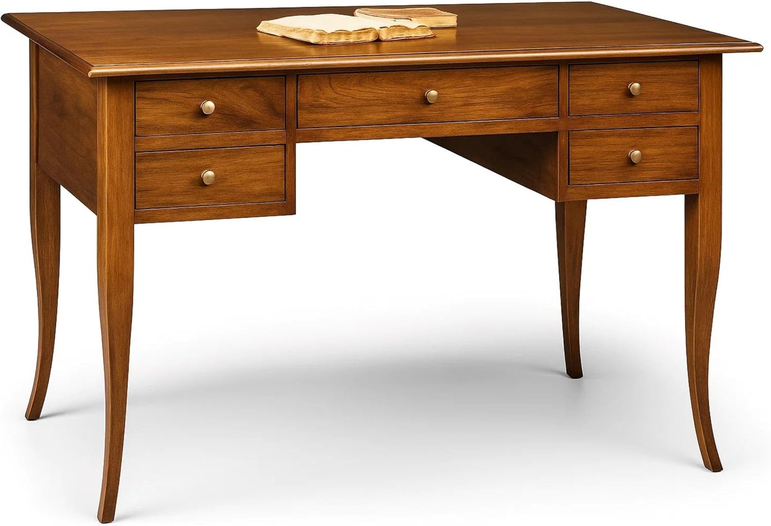 Mar.c.a. Design - Scrivania Arte Povera in Legno 107x55x78 cm 5 Cassetti - Scrittoio Vintage con Gambe a Sciabola Made in Italy
